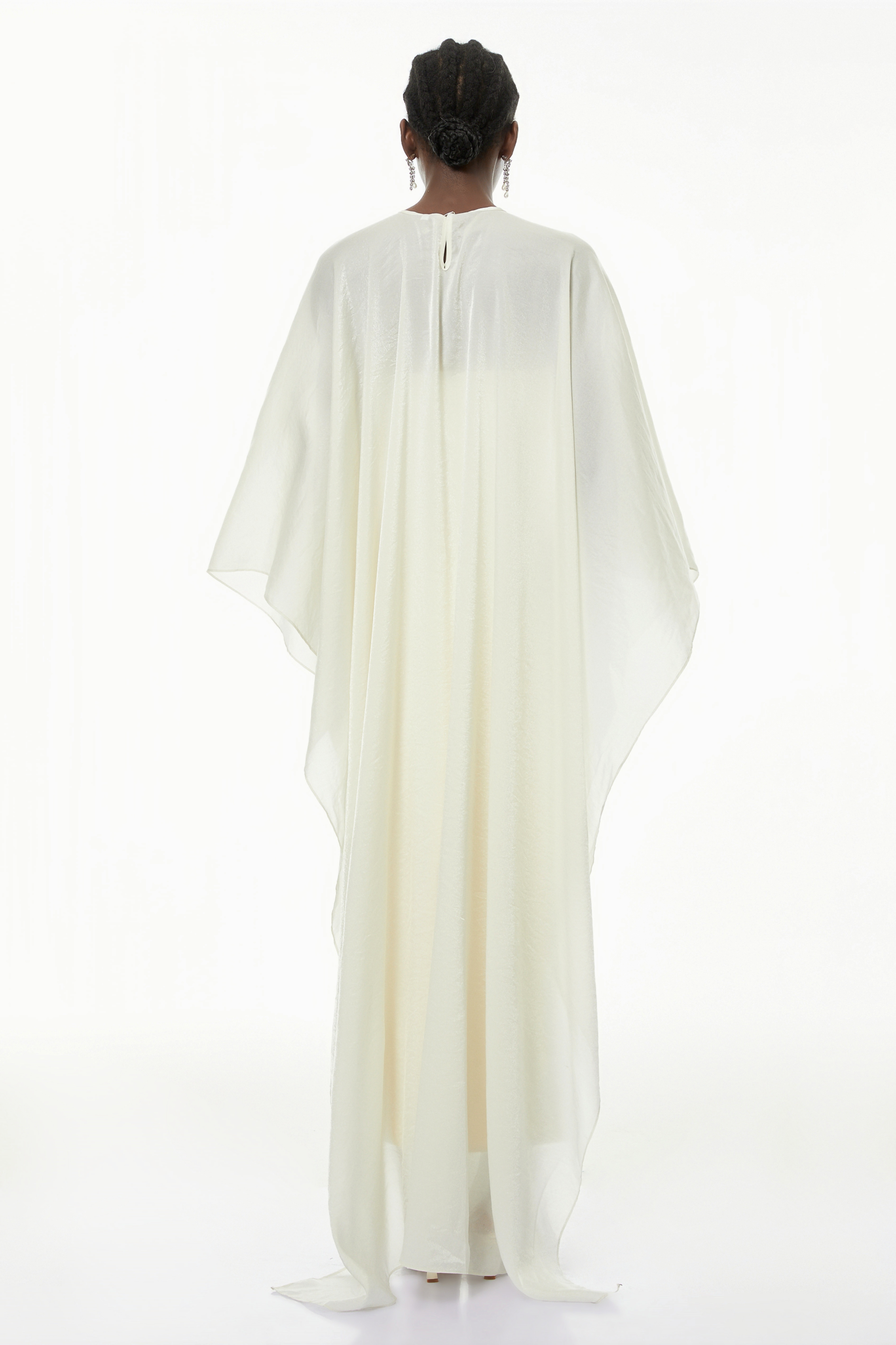 Xiomara White Cape Design Satin Maxi Dress (Final Sale-US Only)