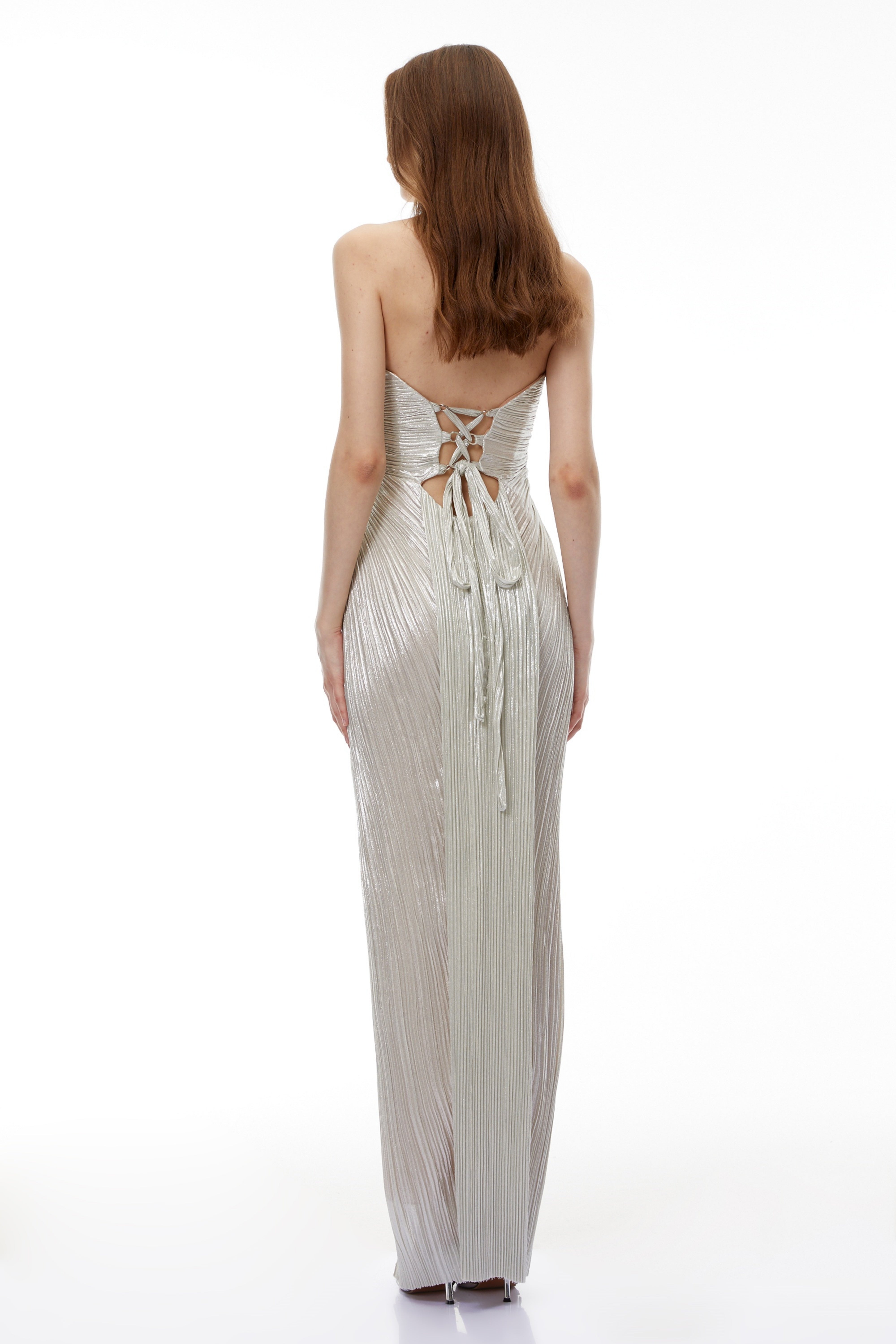 Silver Metallic Ruched Maxi Dress