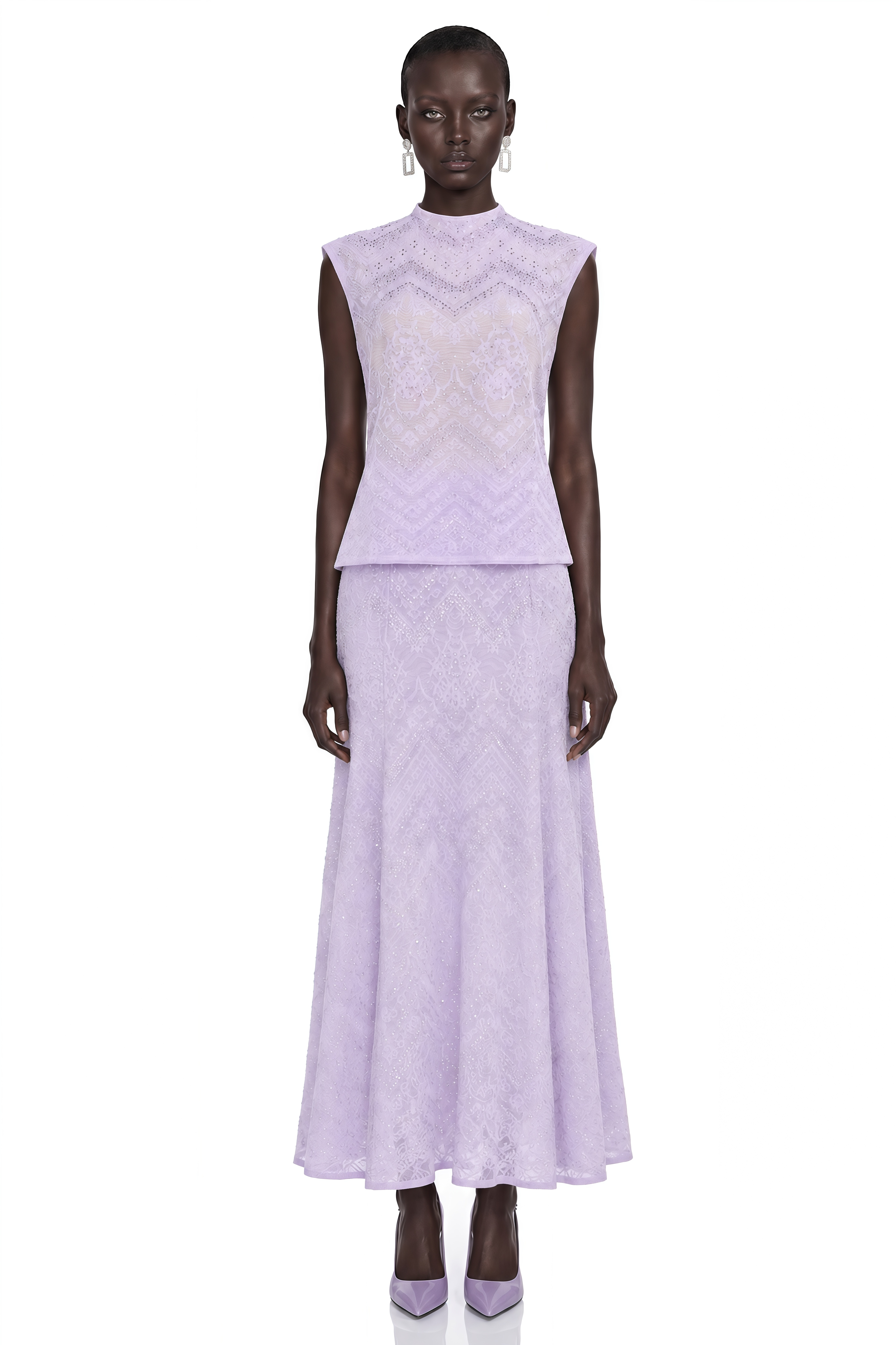 Yvaine Purple Rhinestone Knit Top & Flared Skirt Set