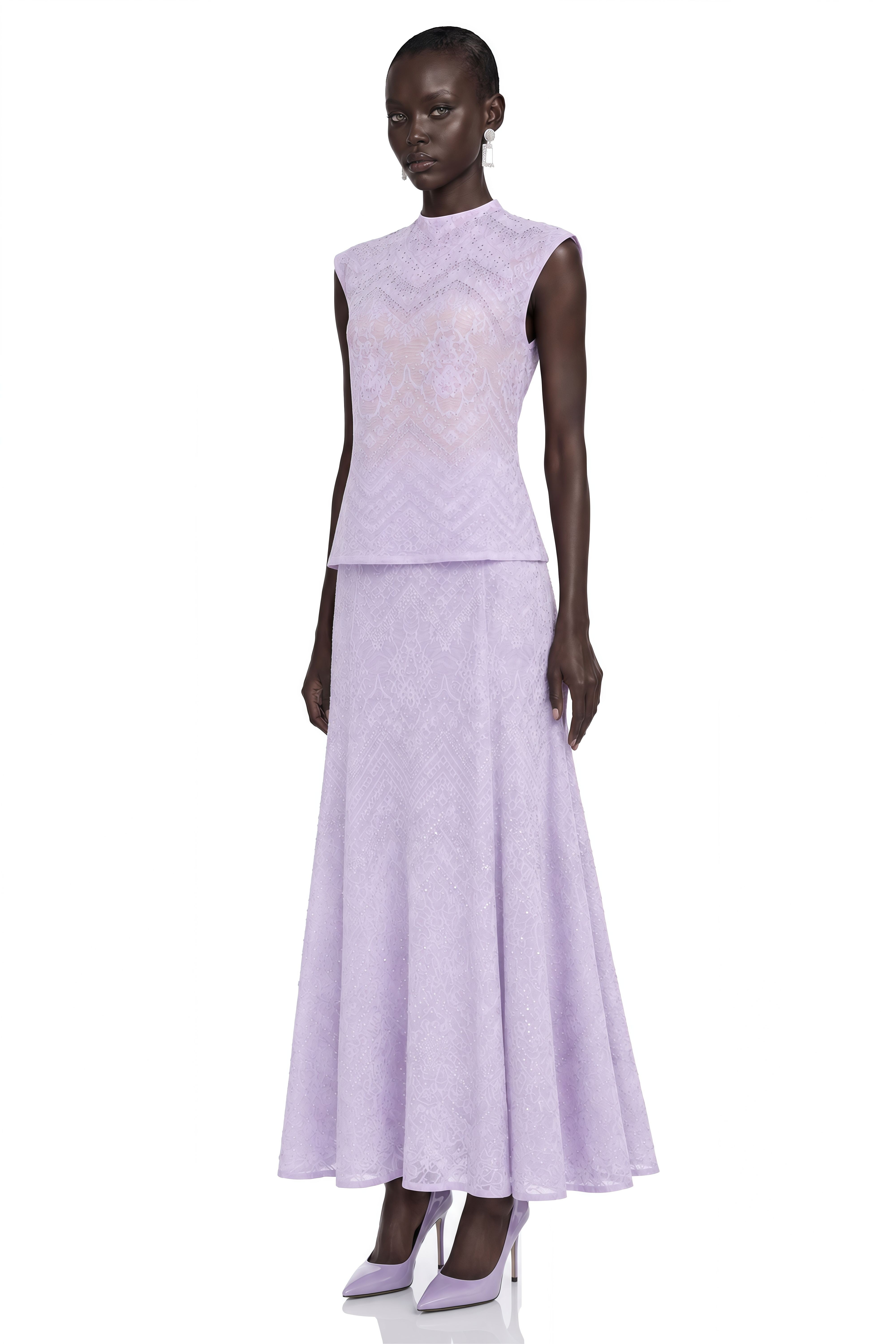 Yvaine Purple Rhinestone Knit Top & Flared Skirt Set