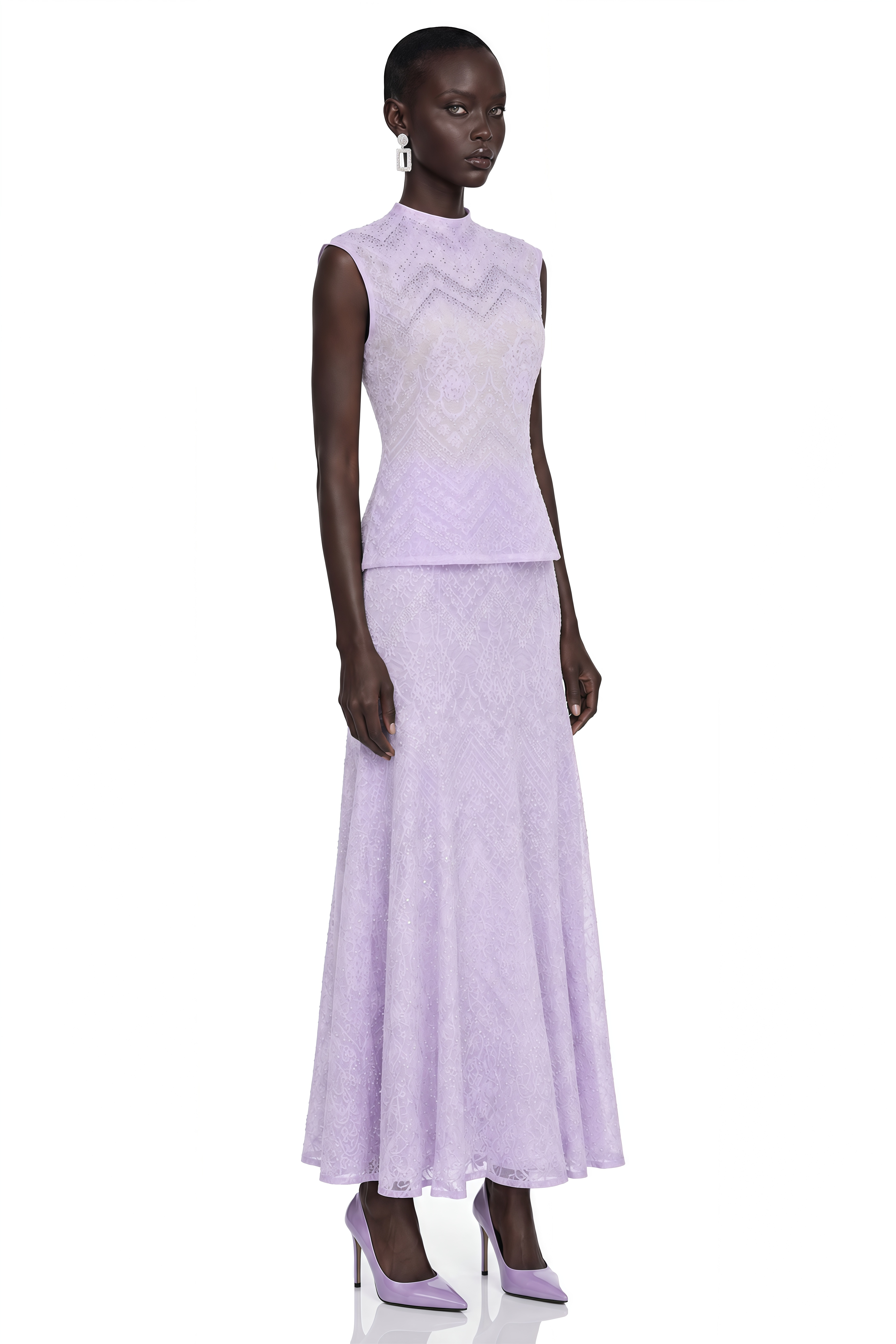 Yvaine Purple Rhinestone Knit Top & Flared Skirt Set