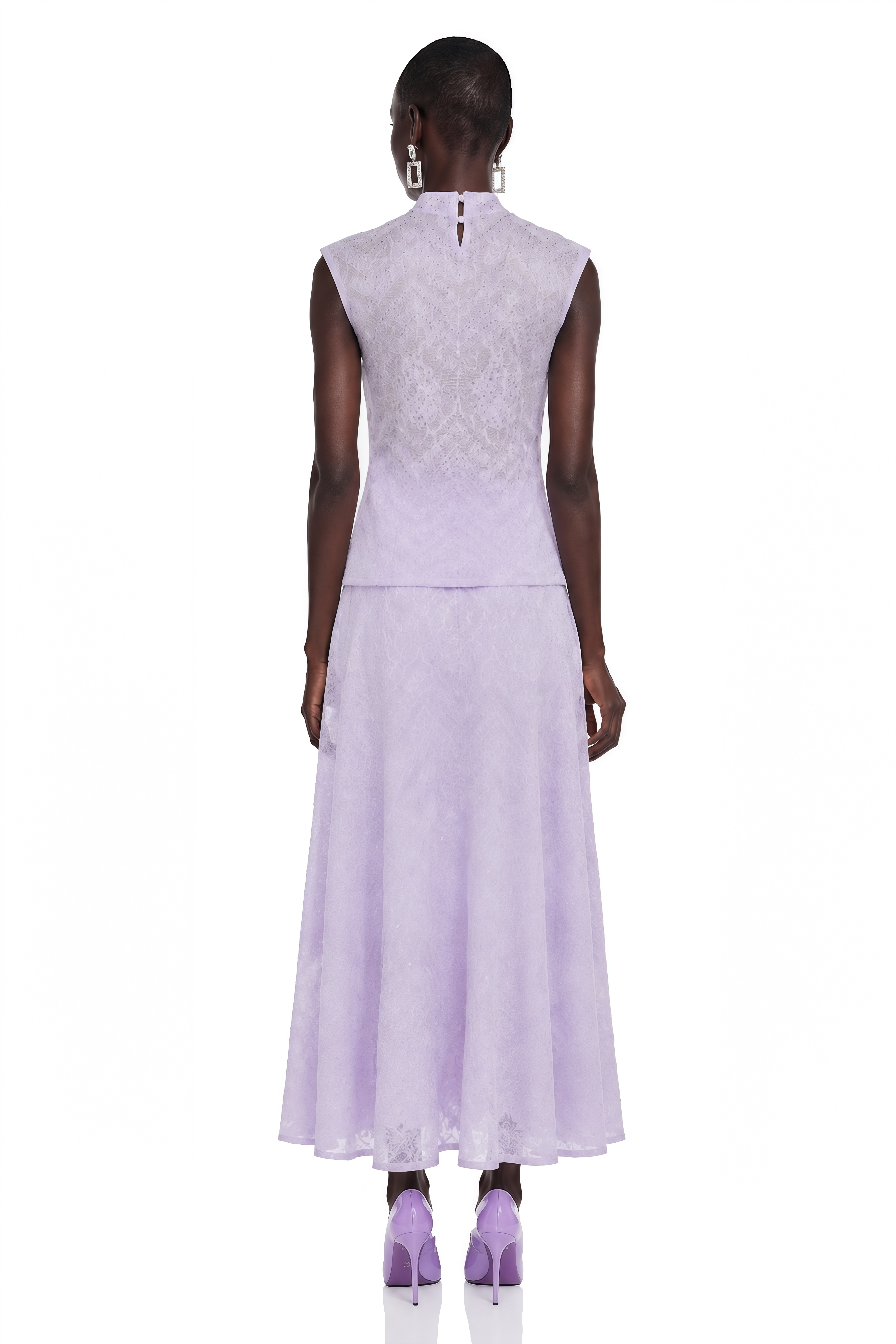 Yvaine Purple Rhinestone Knit Top & Flared Skirt Set