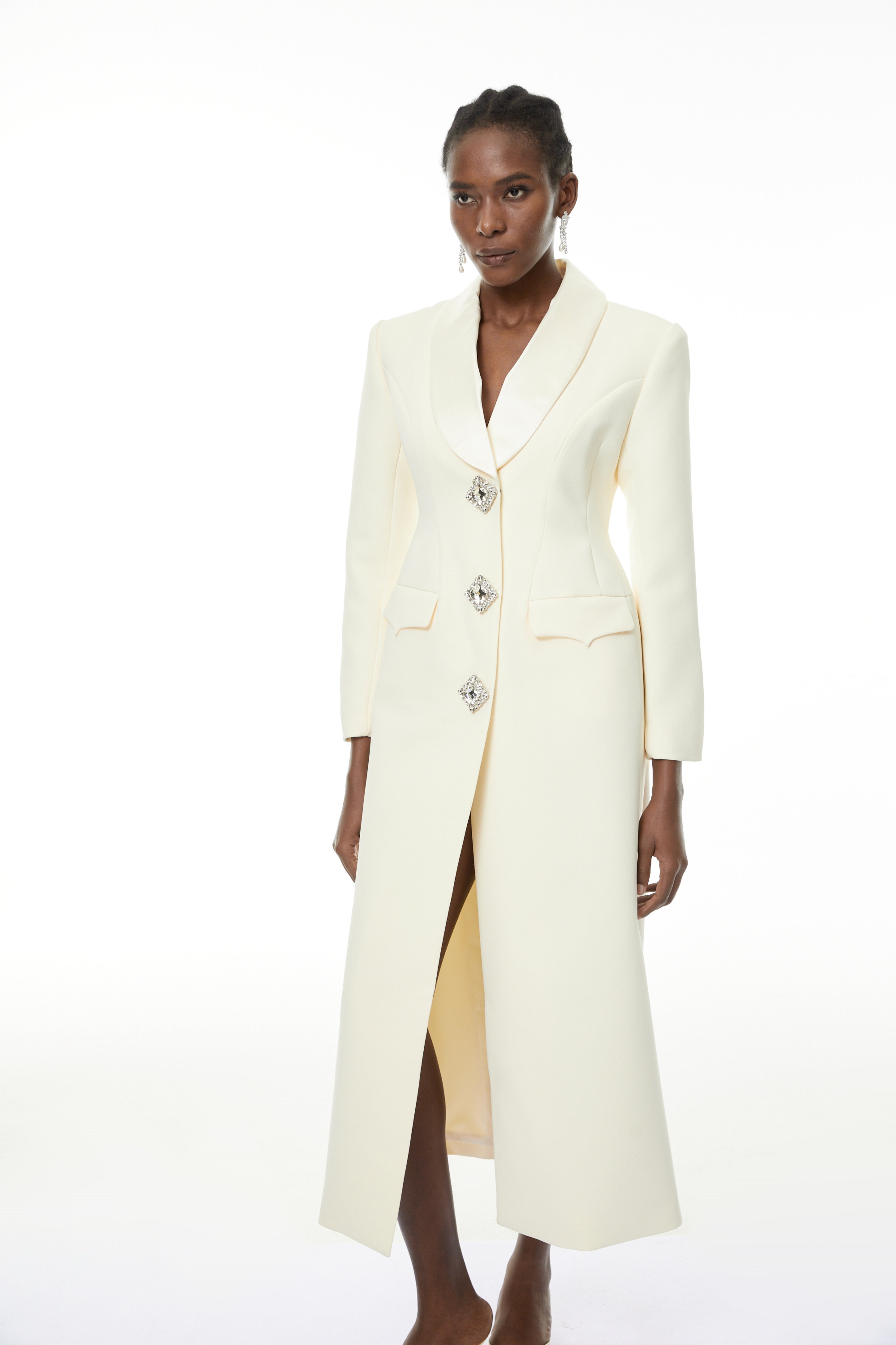 Yvonne Neutrals Crystal-buttoned Coat (Final Sale)