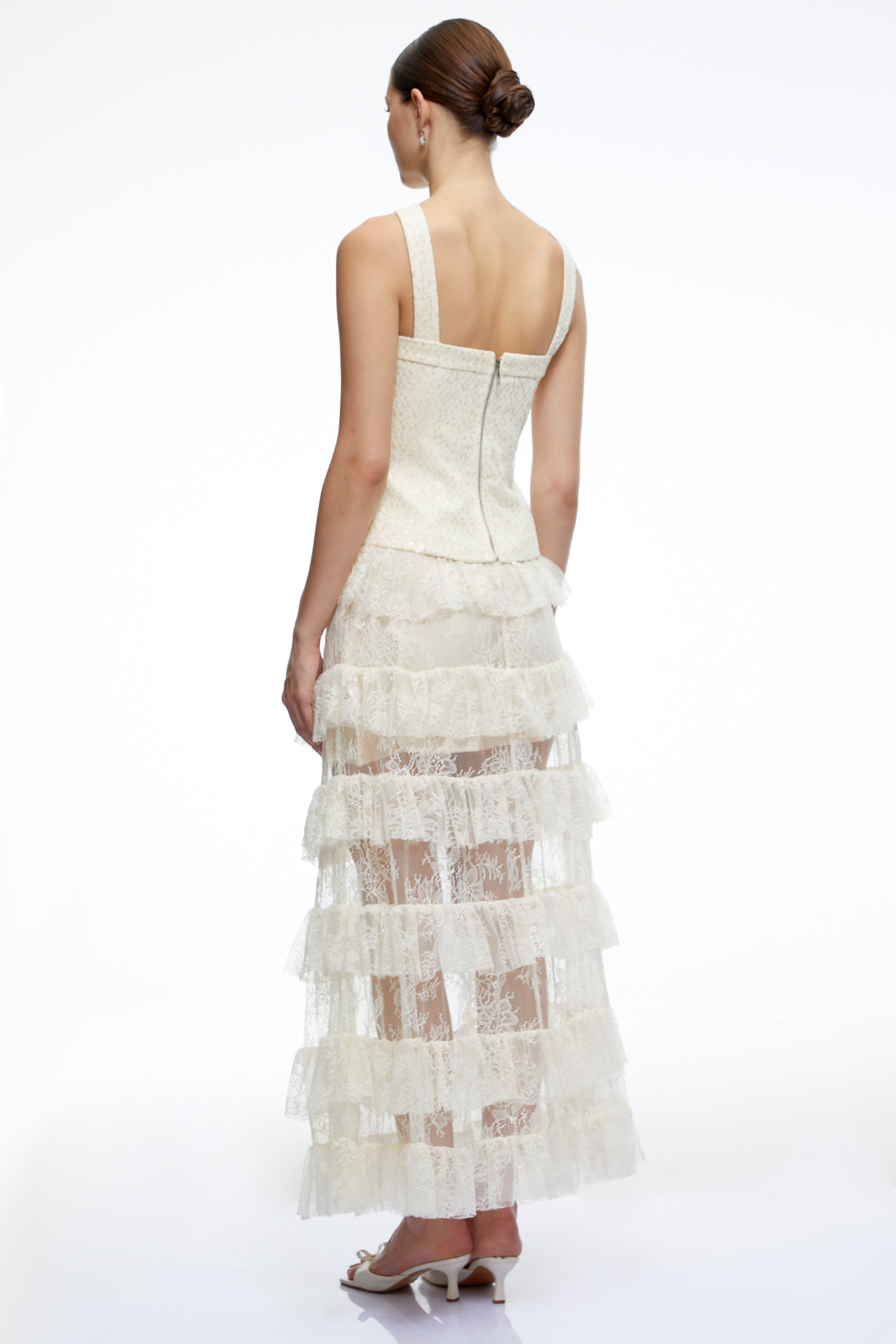 Zdenka White Halterneck Ruffled Top & Skirt Set
