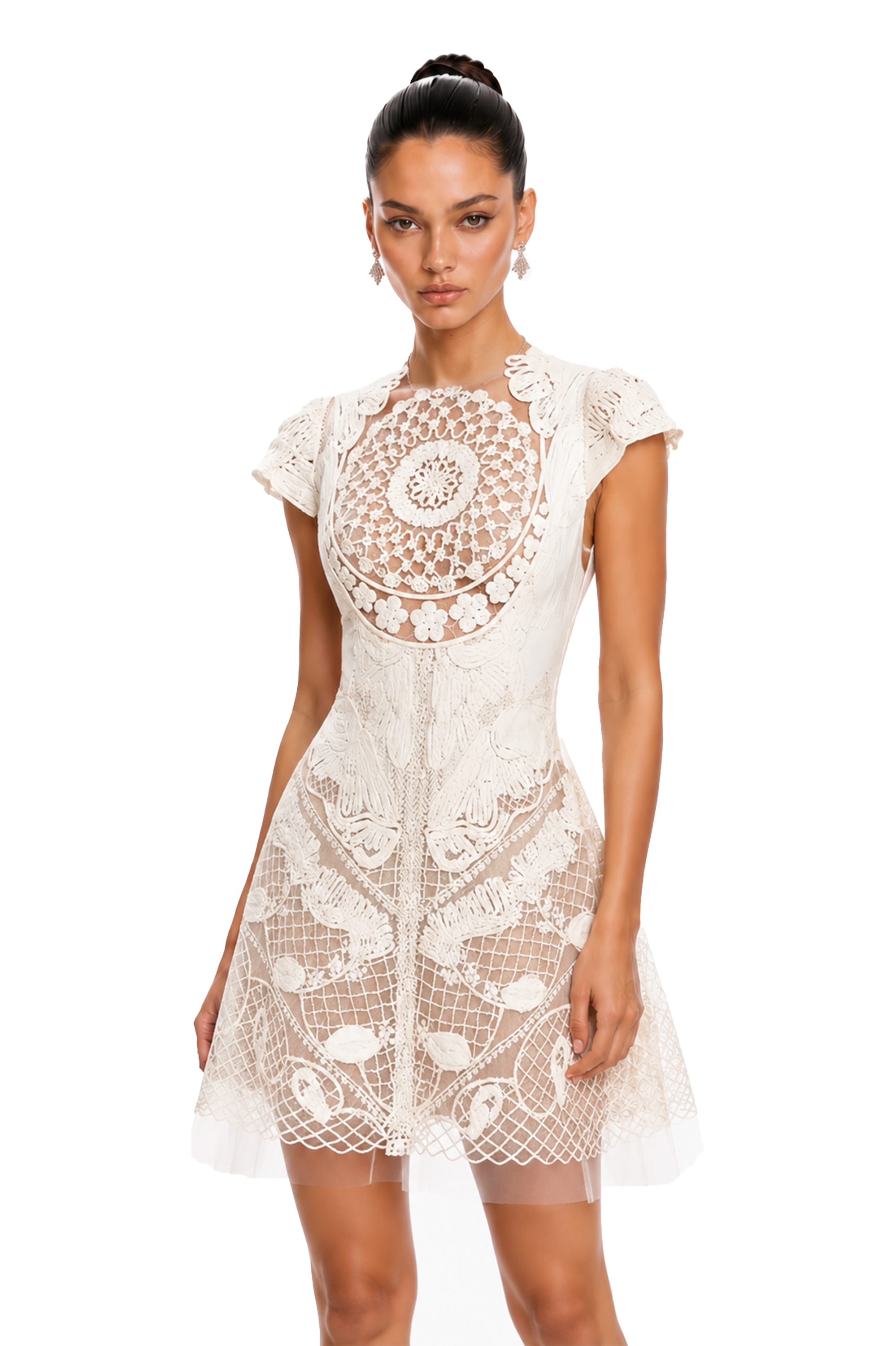Mini-robe à fleurs en crochet blanc « Zdislava »