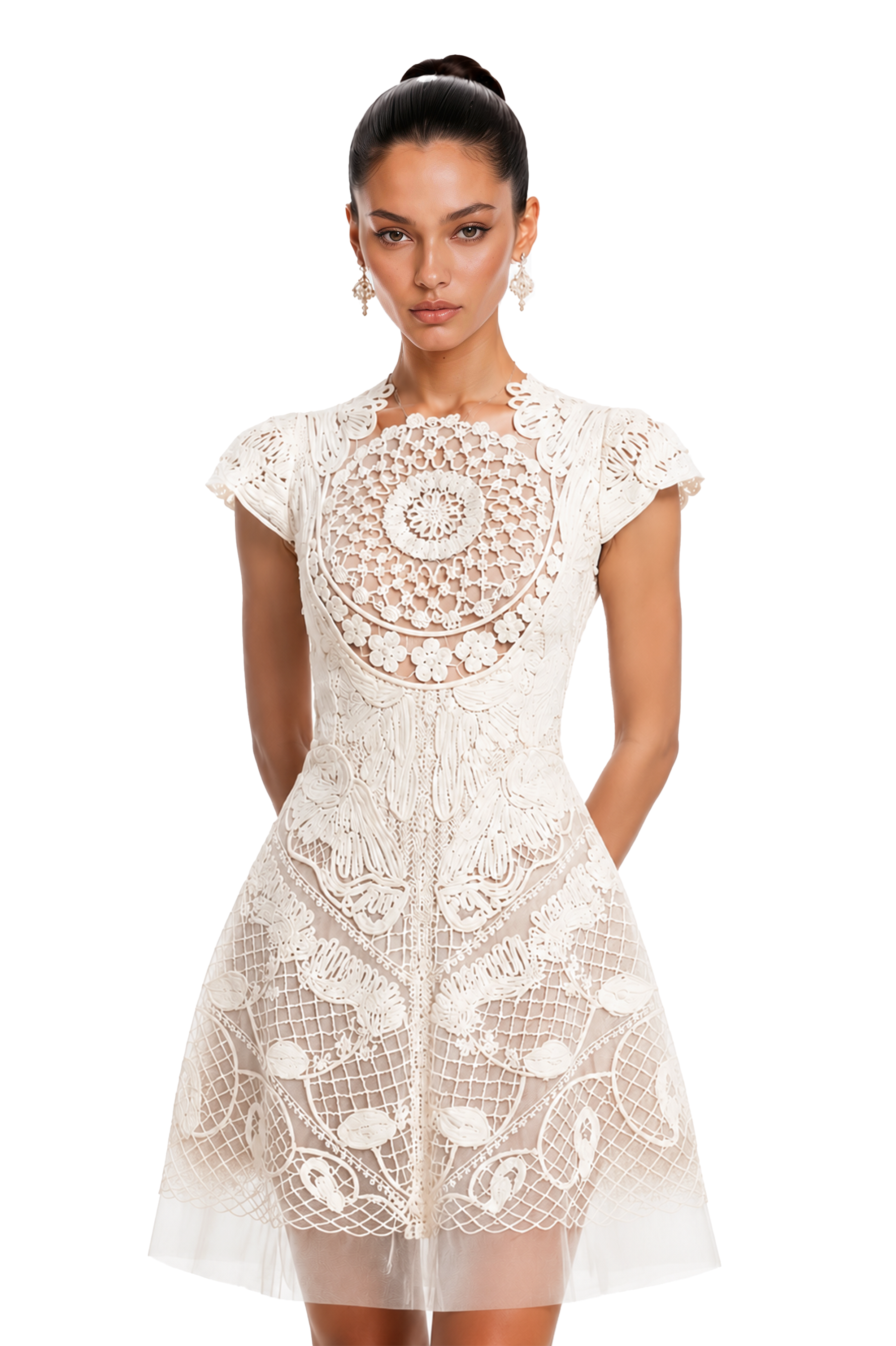 Mini-robe à fleurs en crochet blanc « Zdislava »