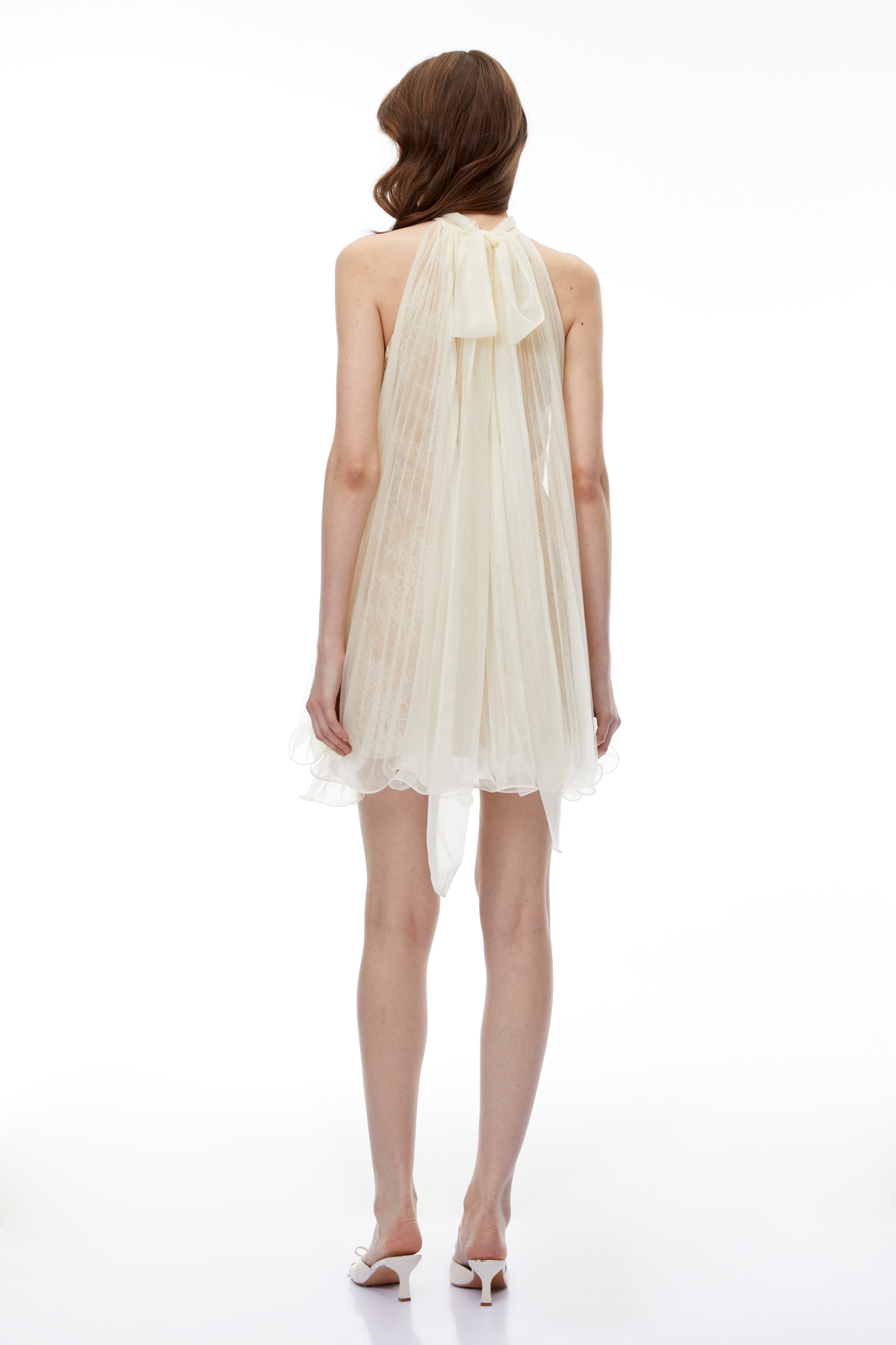 Zélie Neutral Ruffled Pleated Mini Dress (Final Sale-US Only)