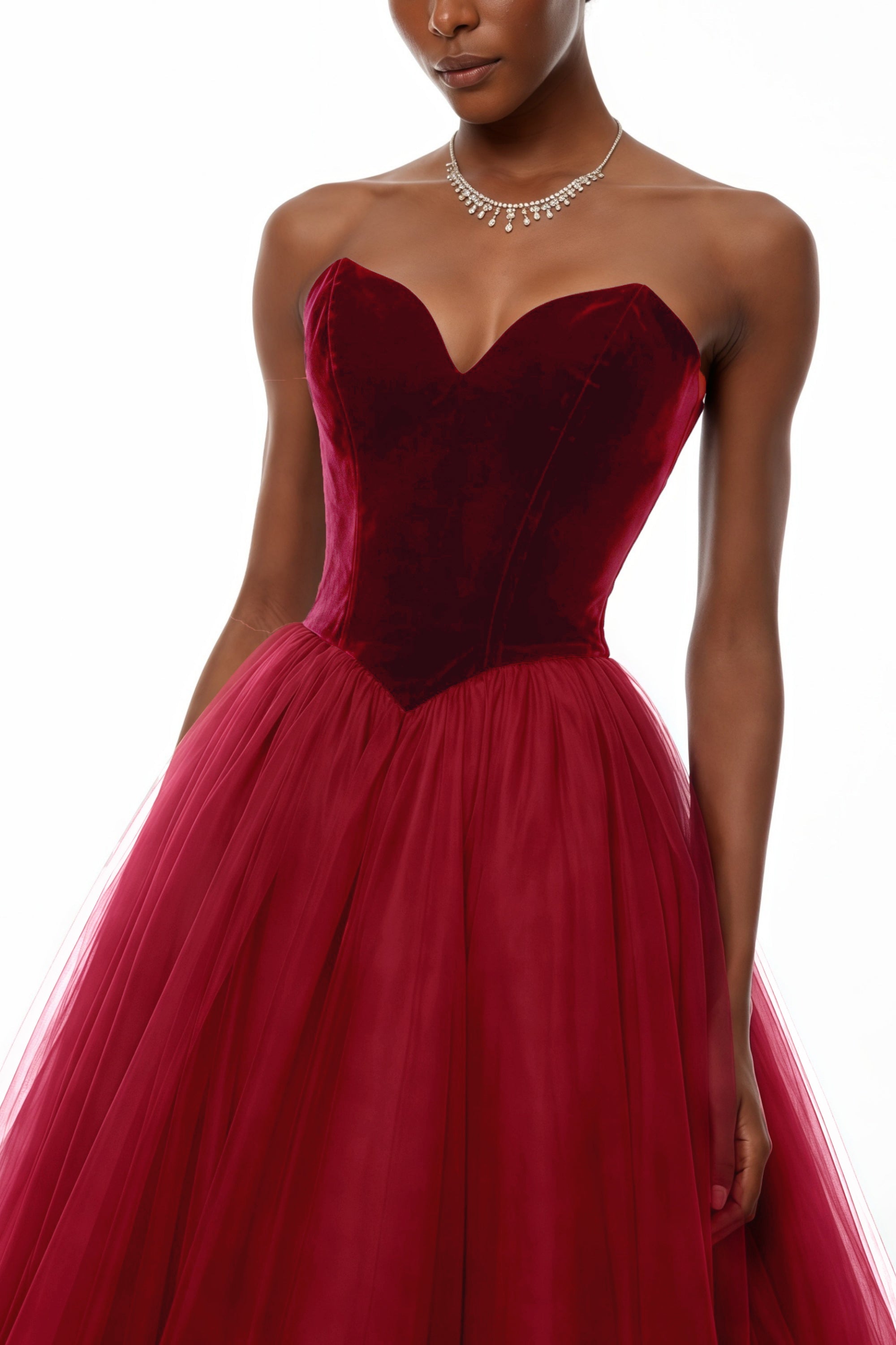 Zelna Red Ball Maxi Gown with Mesh Panels