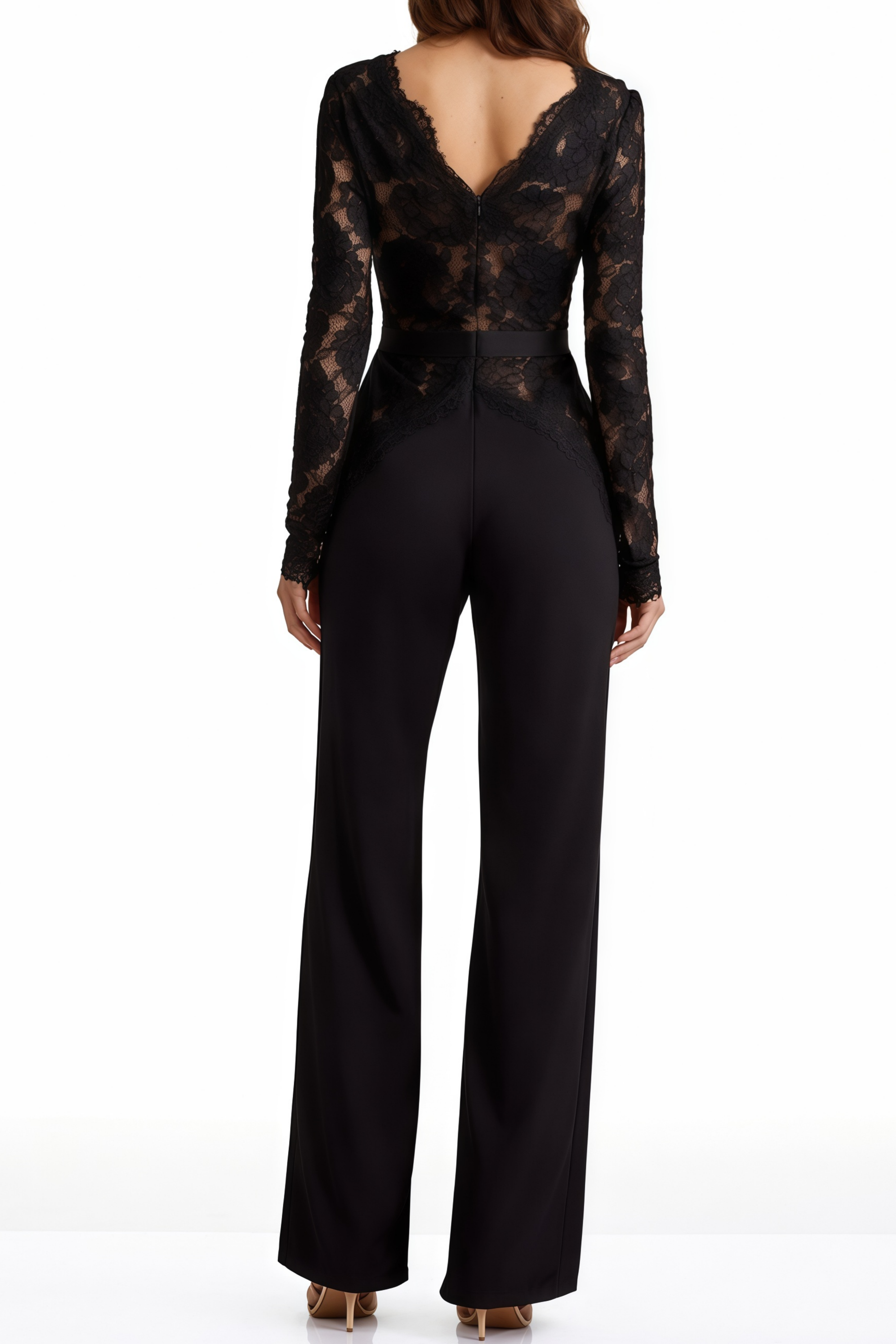 Semi-Sheer Lace Panel Jumpsuit