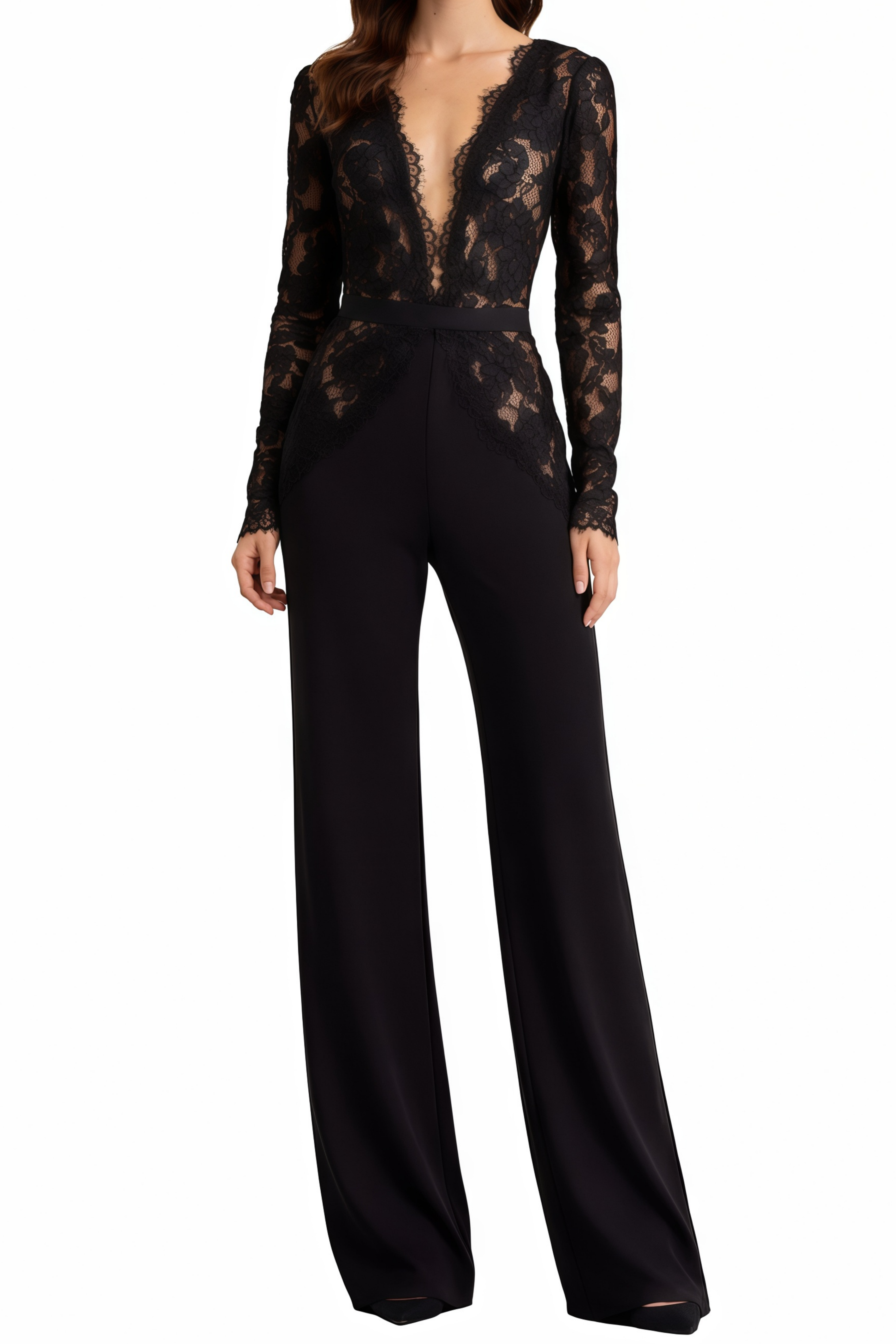 Semi-Sheer Lace Panel Jumpsuit