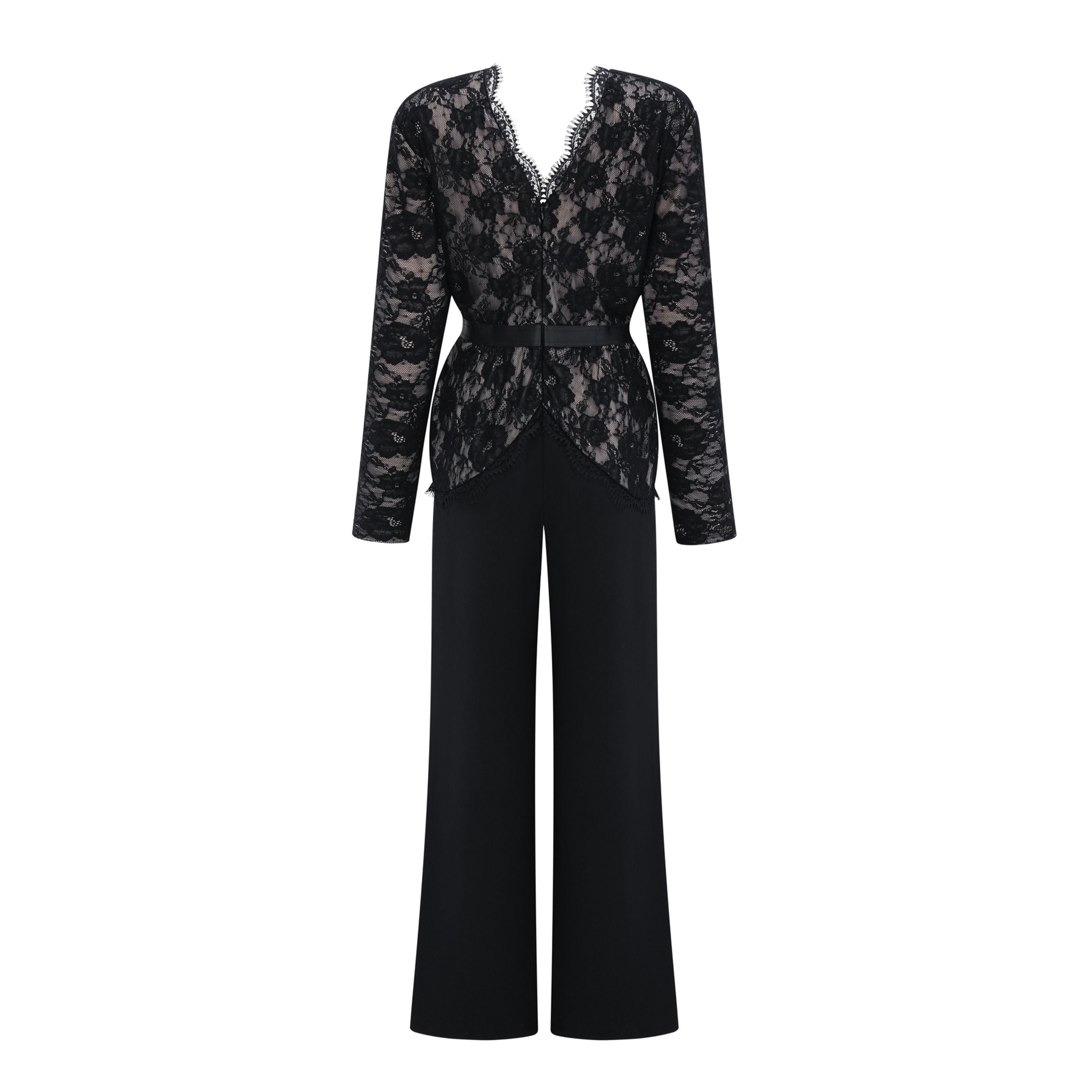Zhadana Black Semi-Sheer Lace Panel Jumpsuit (Final Sale-US Only)