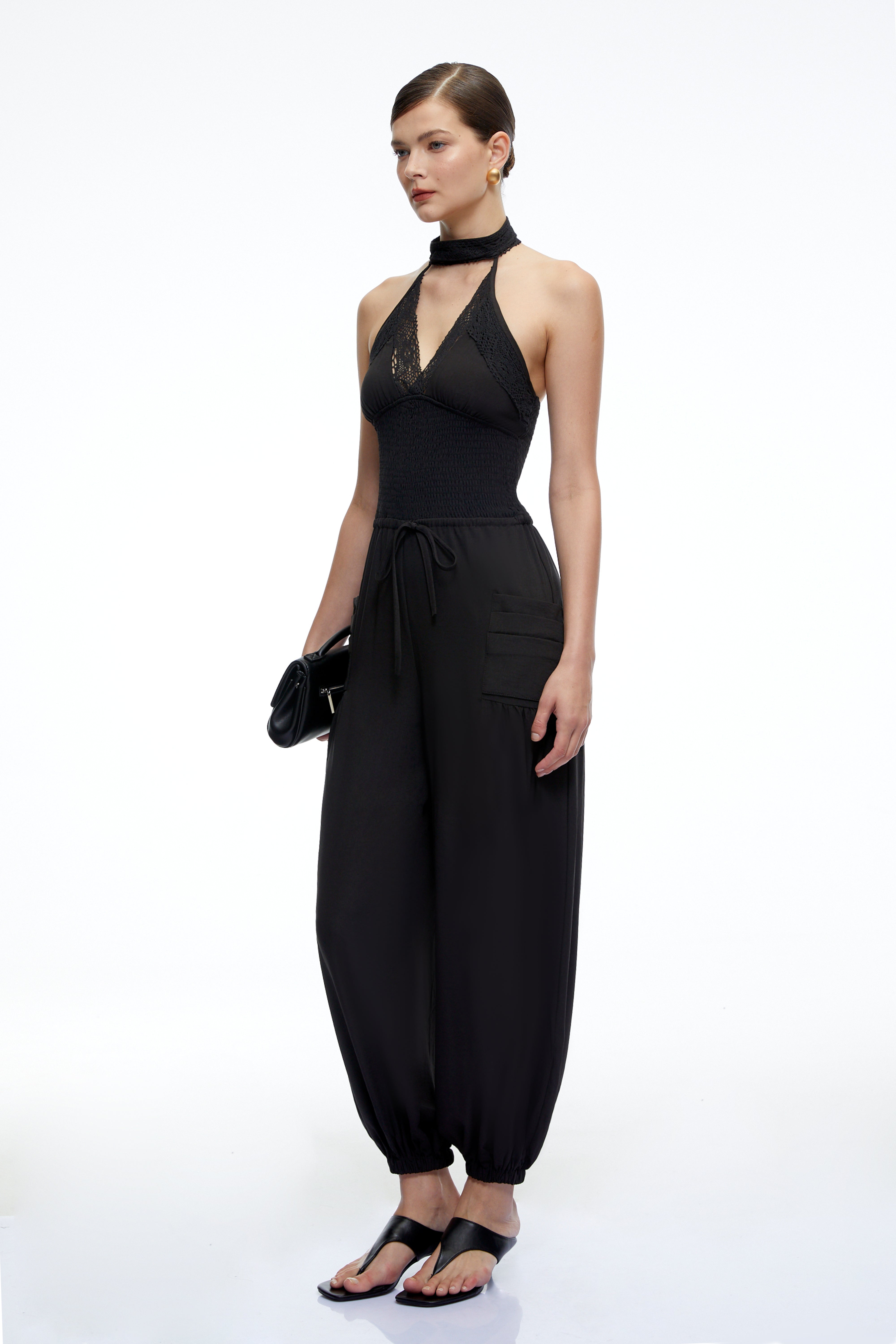 Zylia Black Halter Lace Wide Leg Jumpsuit