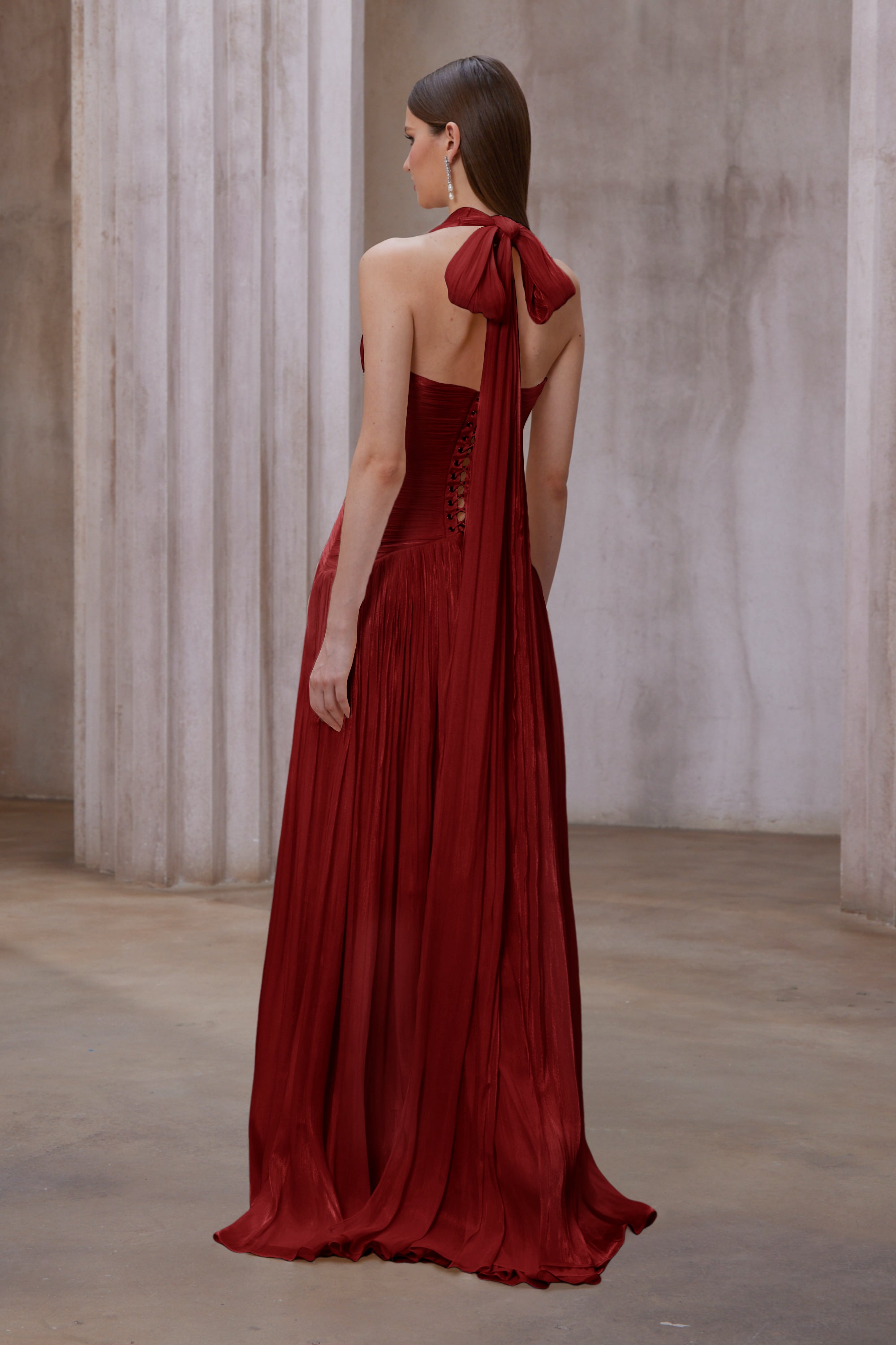 Uranie Red Gathered Maxi Dress (Final Sale-US Only)