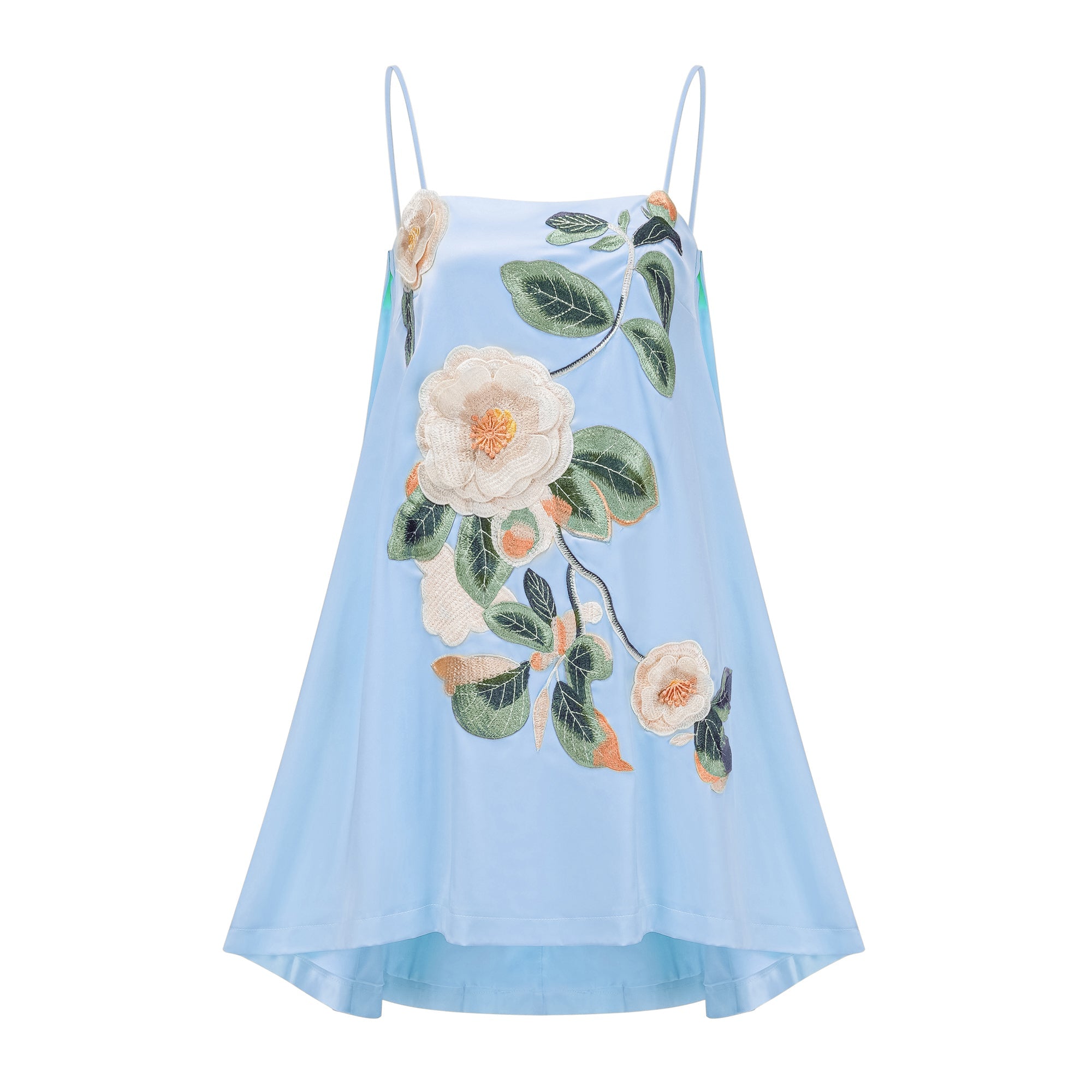 Avril Blue Floral Embroidered Satin Mini Dress (Final Sale)