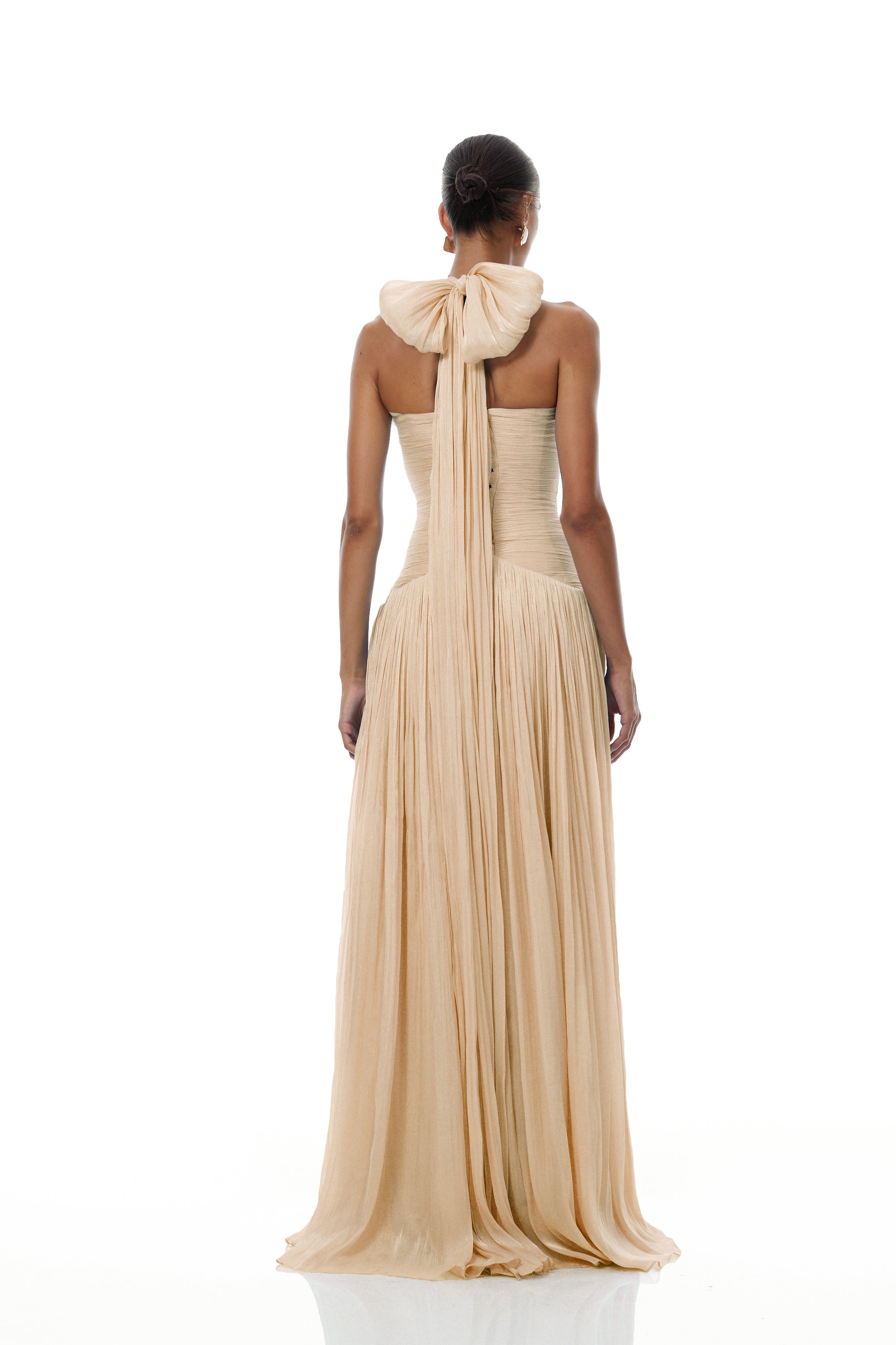 Térébenthine Neutral Glossy Gathered Maxi Dress (Final Sale-US Only)