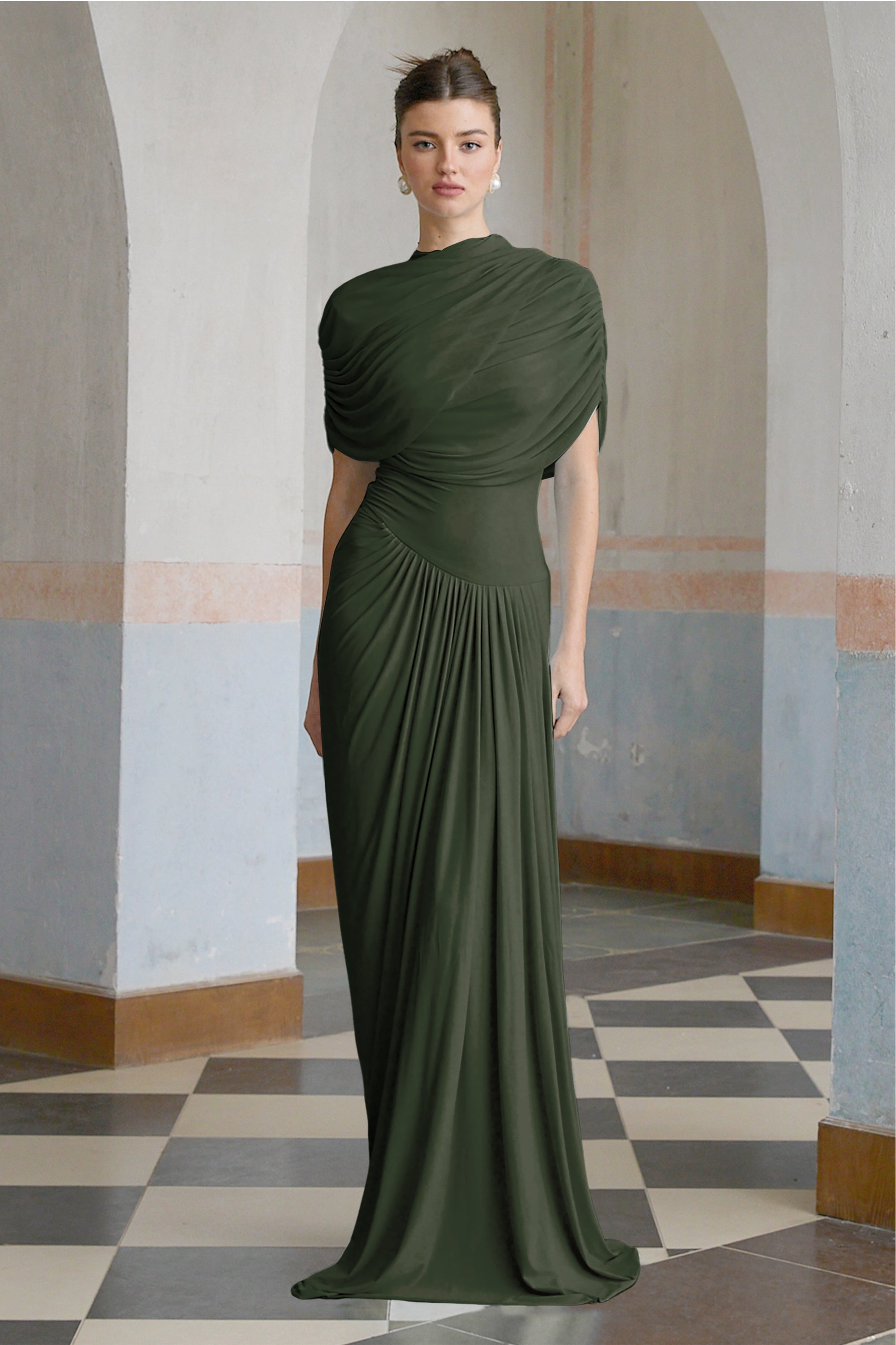 Asymmetrical Pleated Maxi Dress