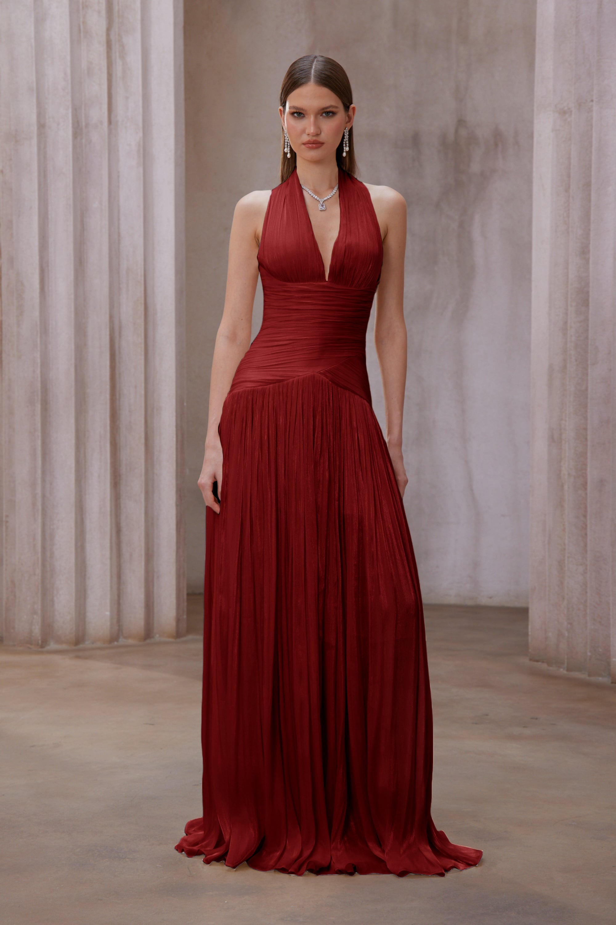 Robe longue froncée Uranie Red