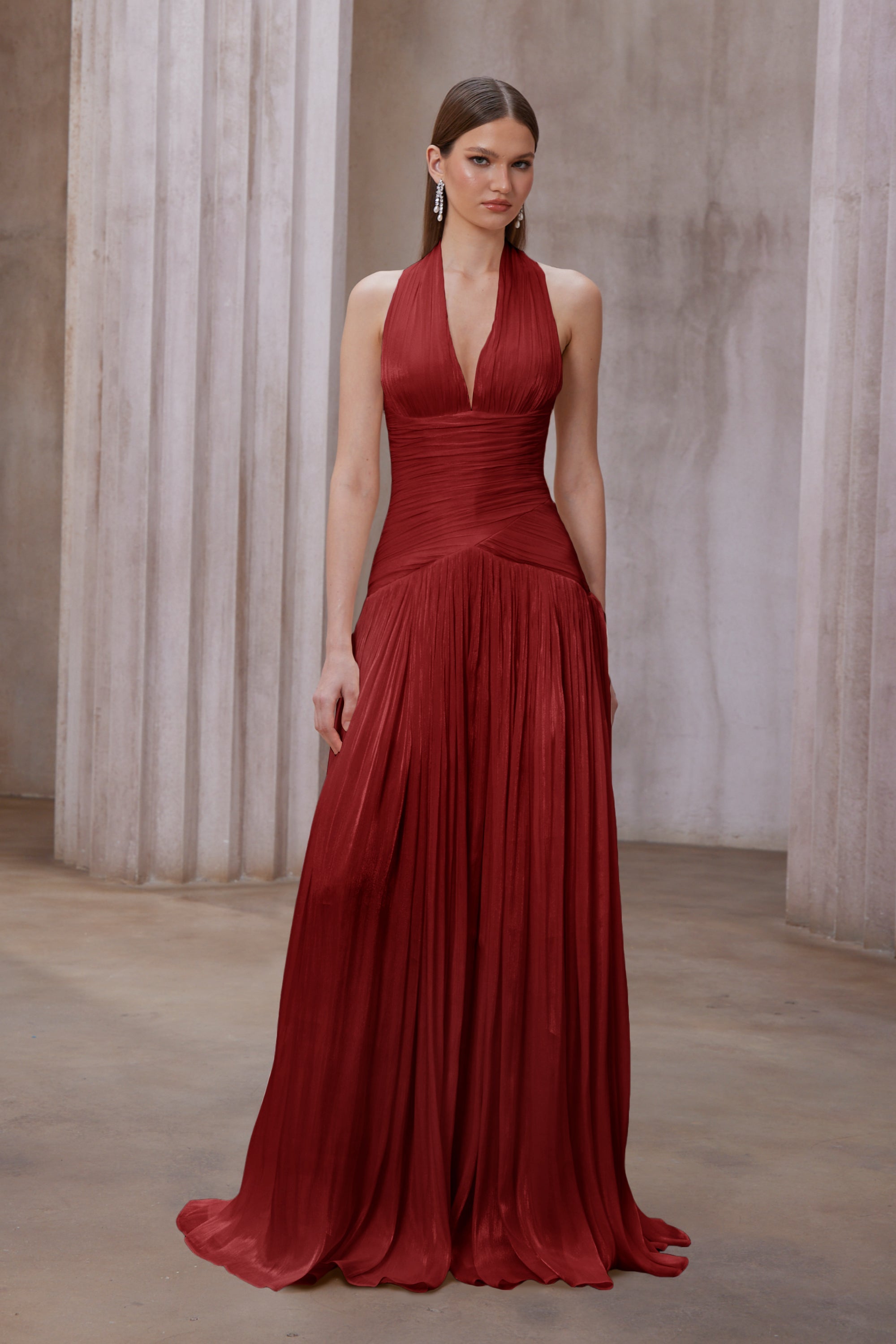 Robe longue froncée Uranie Red