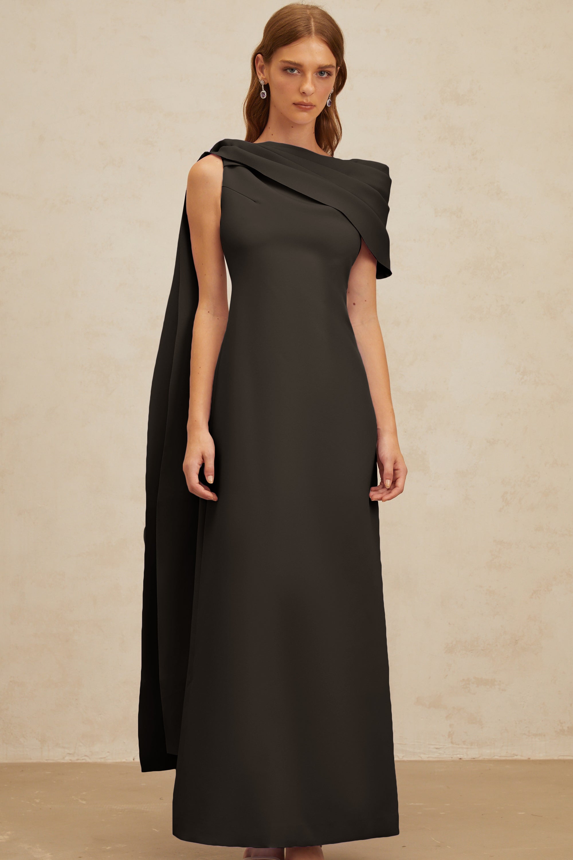 Annabelle Black Cape-Design Ribbon Maxi Dress (Final Sale-US Only)