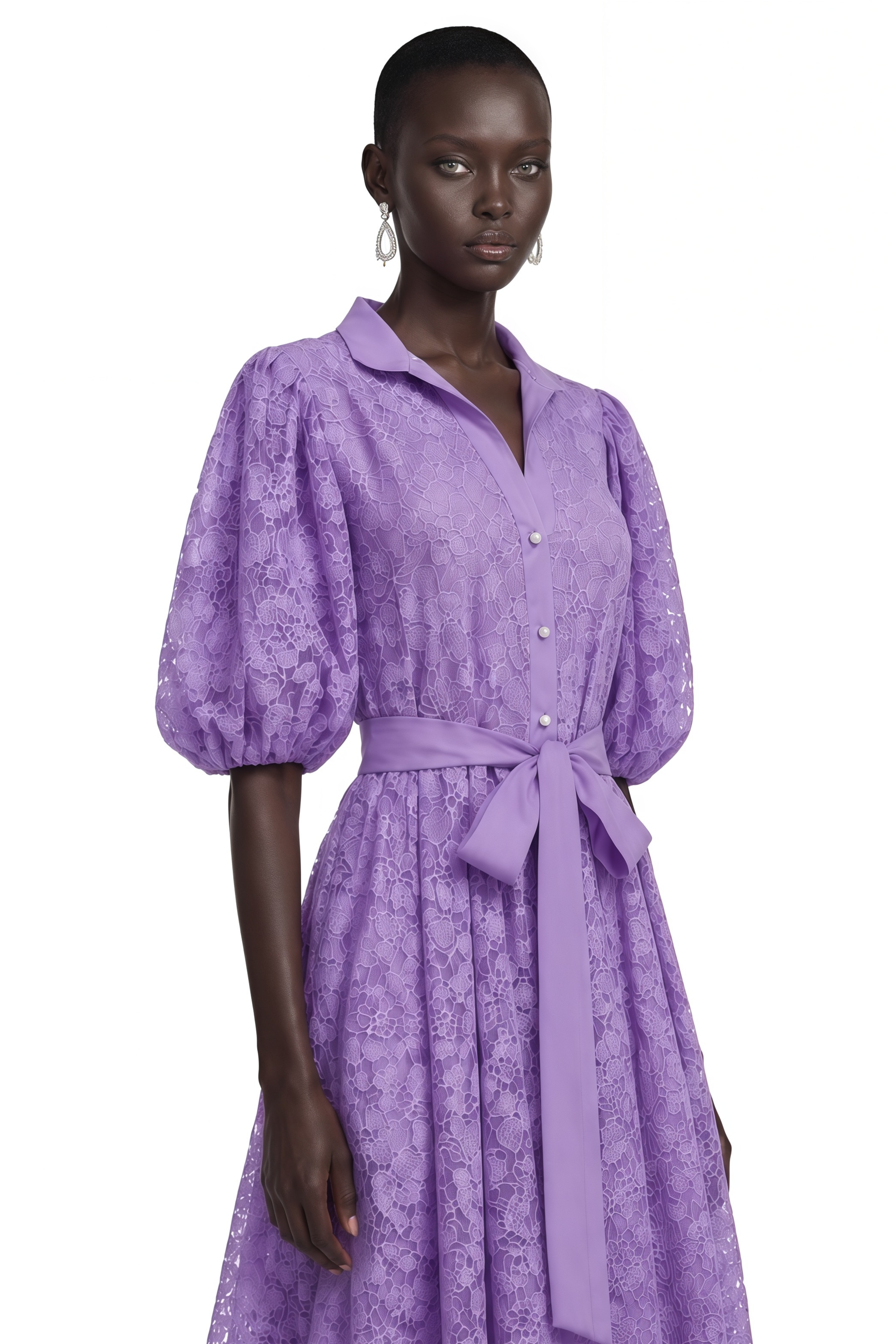 Elisenda Lavender Lace Puff Sleeve Mini Dress