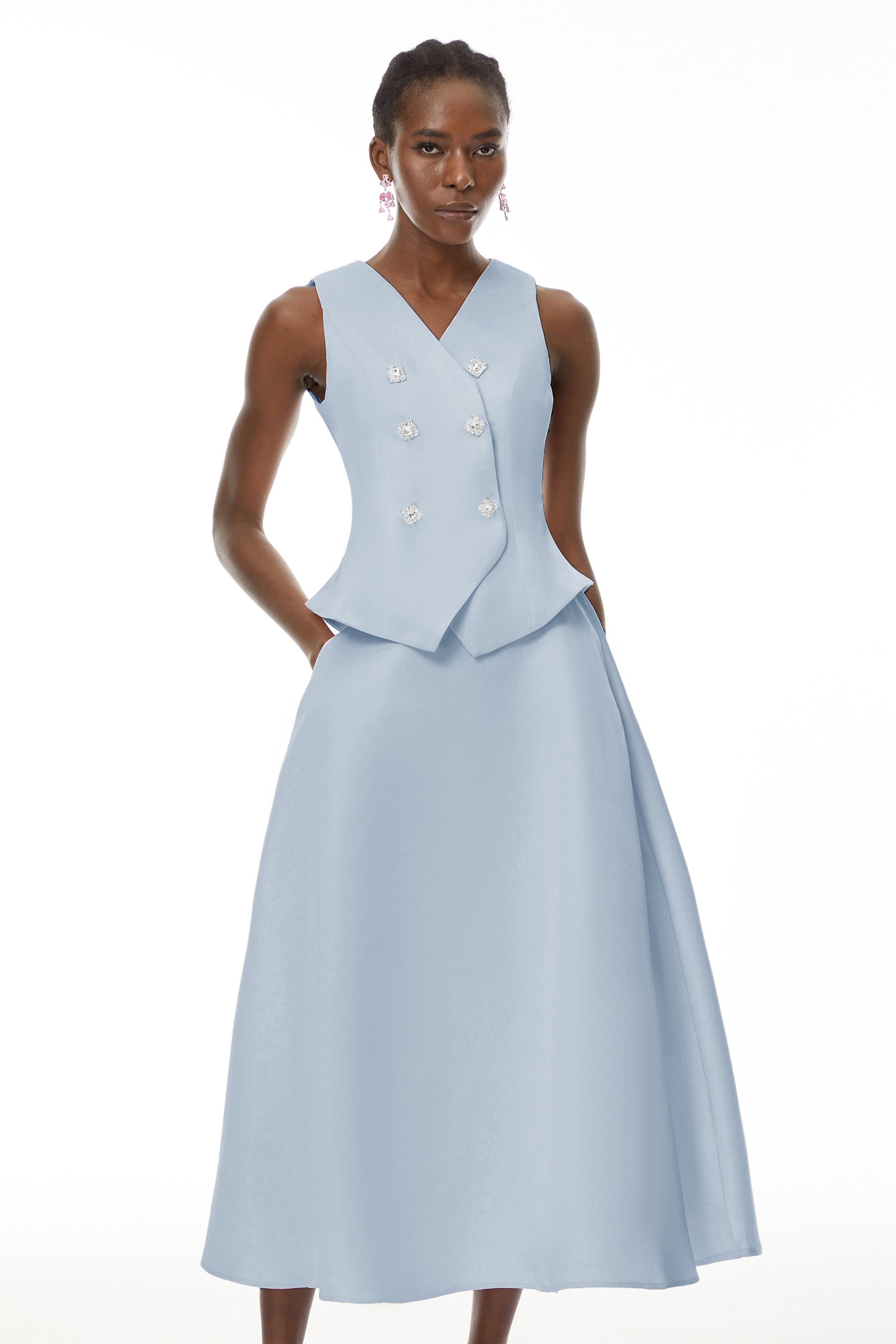 Wilhelmine Blue Embellished Top & Skirt Set (Final Sale-US Only)