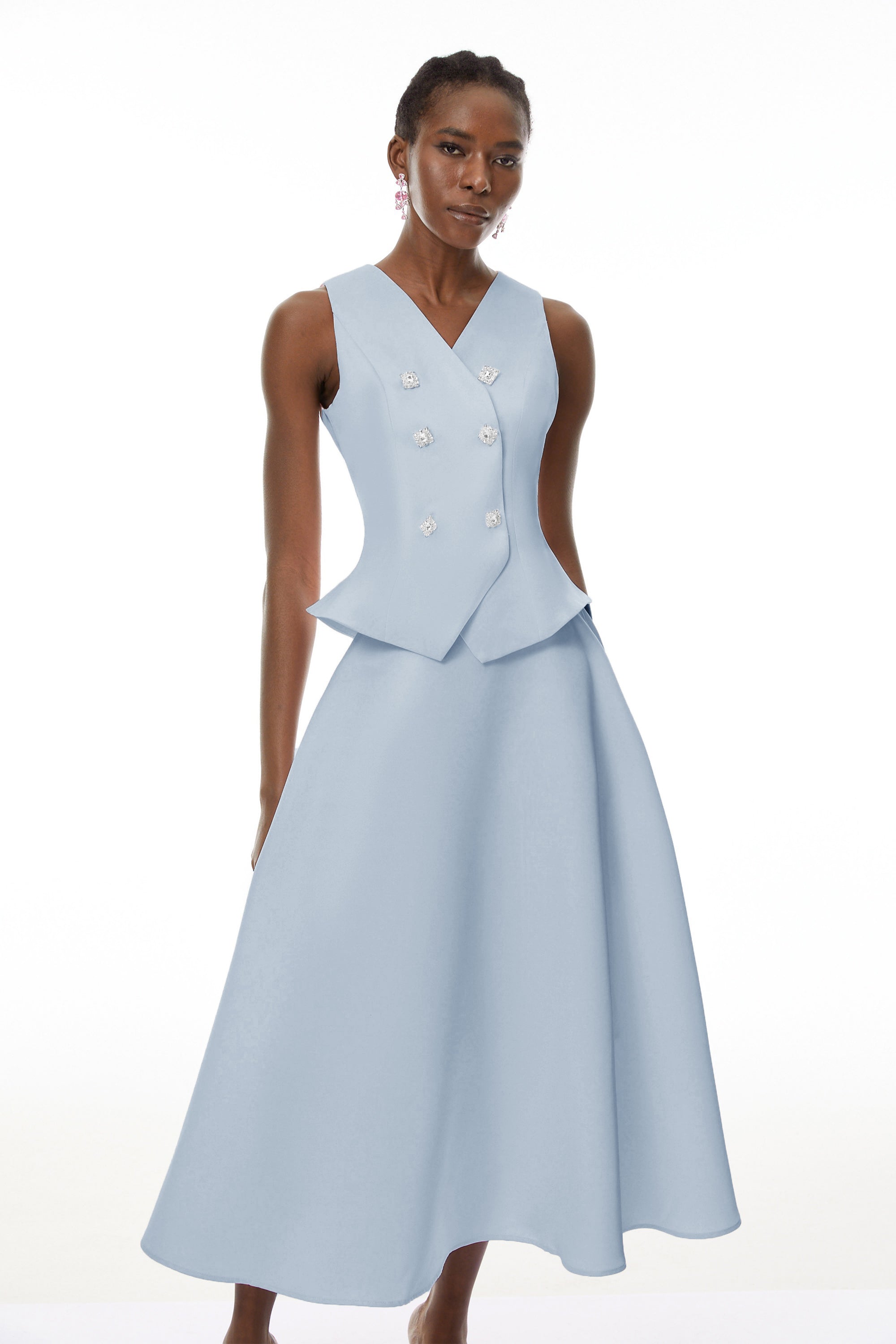 Wilhelmine Blue Embellished Top & Skirt Set (Final Sale-US Only)