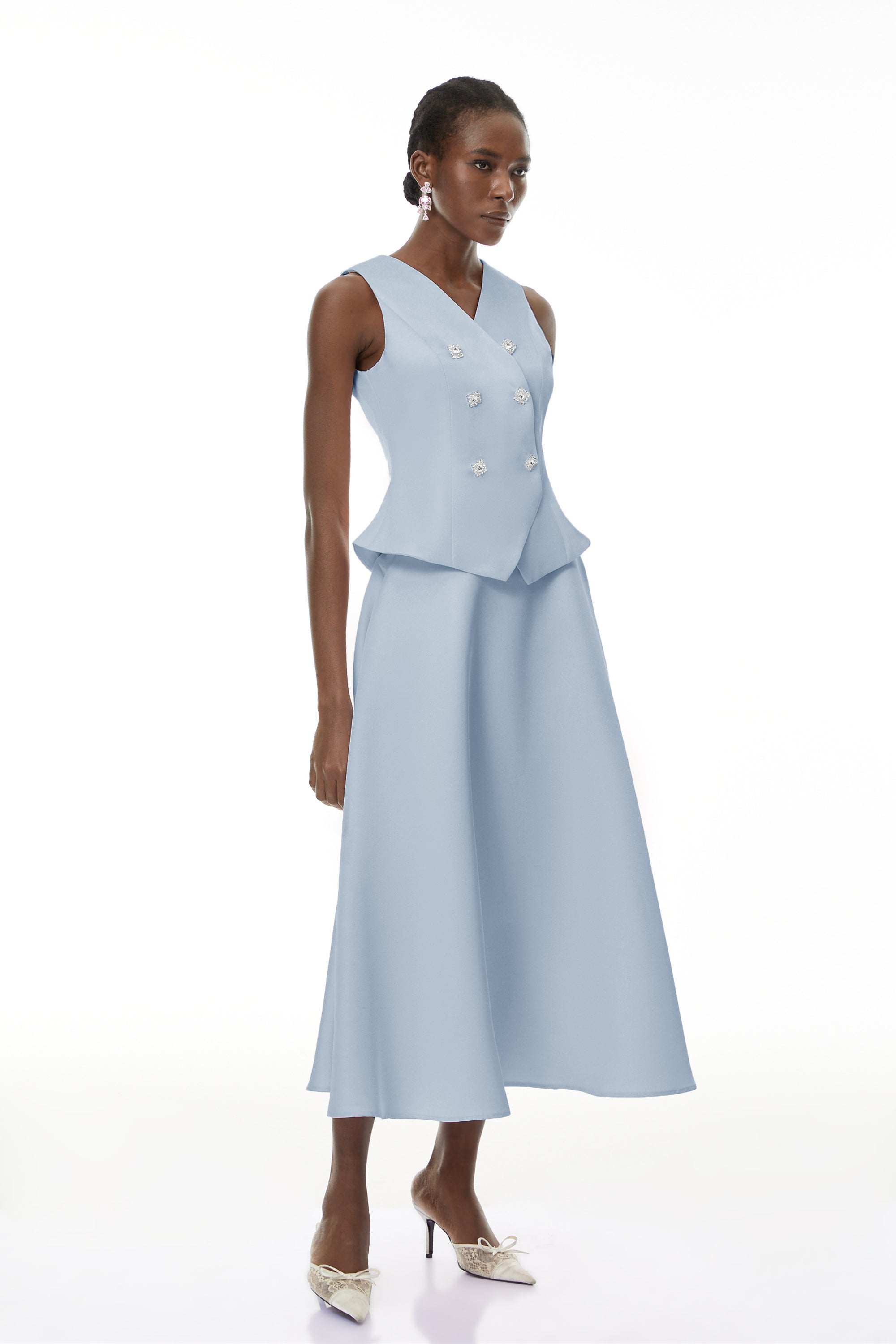 Wilhelmine Blue Embellished Top & Skirt Set (Final Sale-US Only)