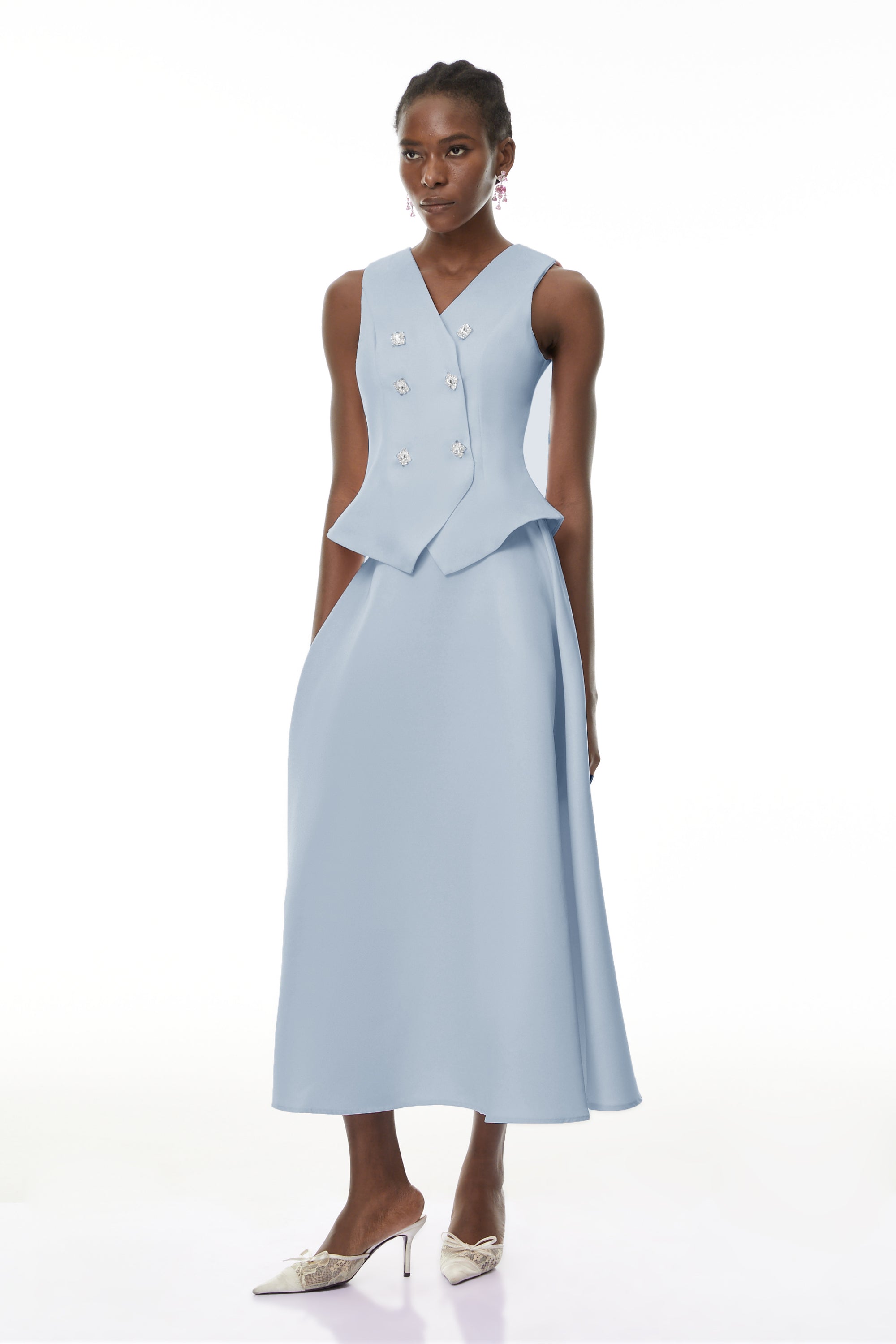 Wilhelmine Blue Embellished Top & Skirt Set (Final Sale-US Only)