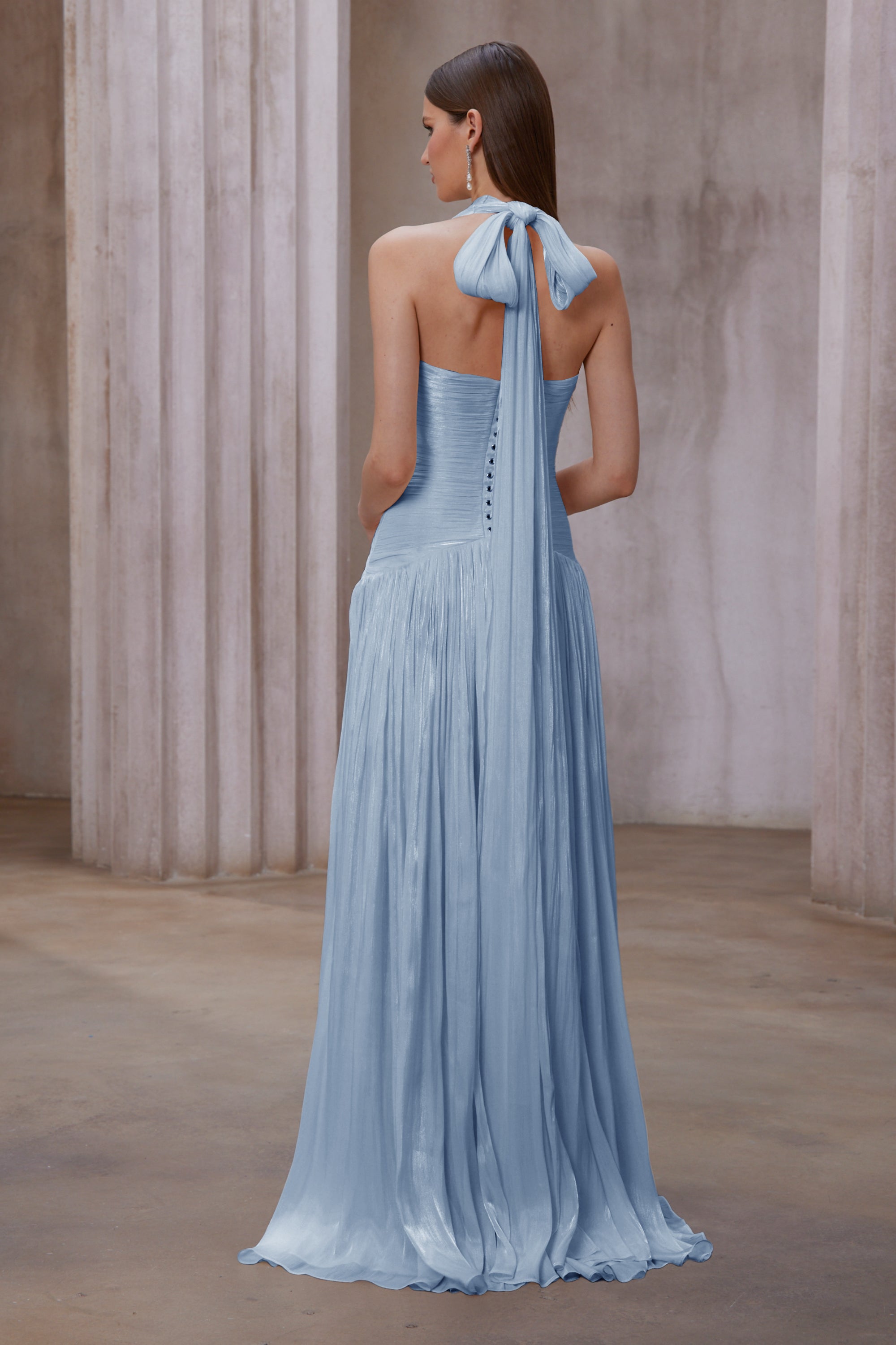 Blue Gathered Maxi Dress
