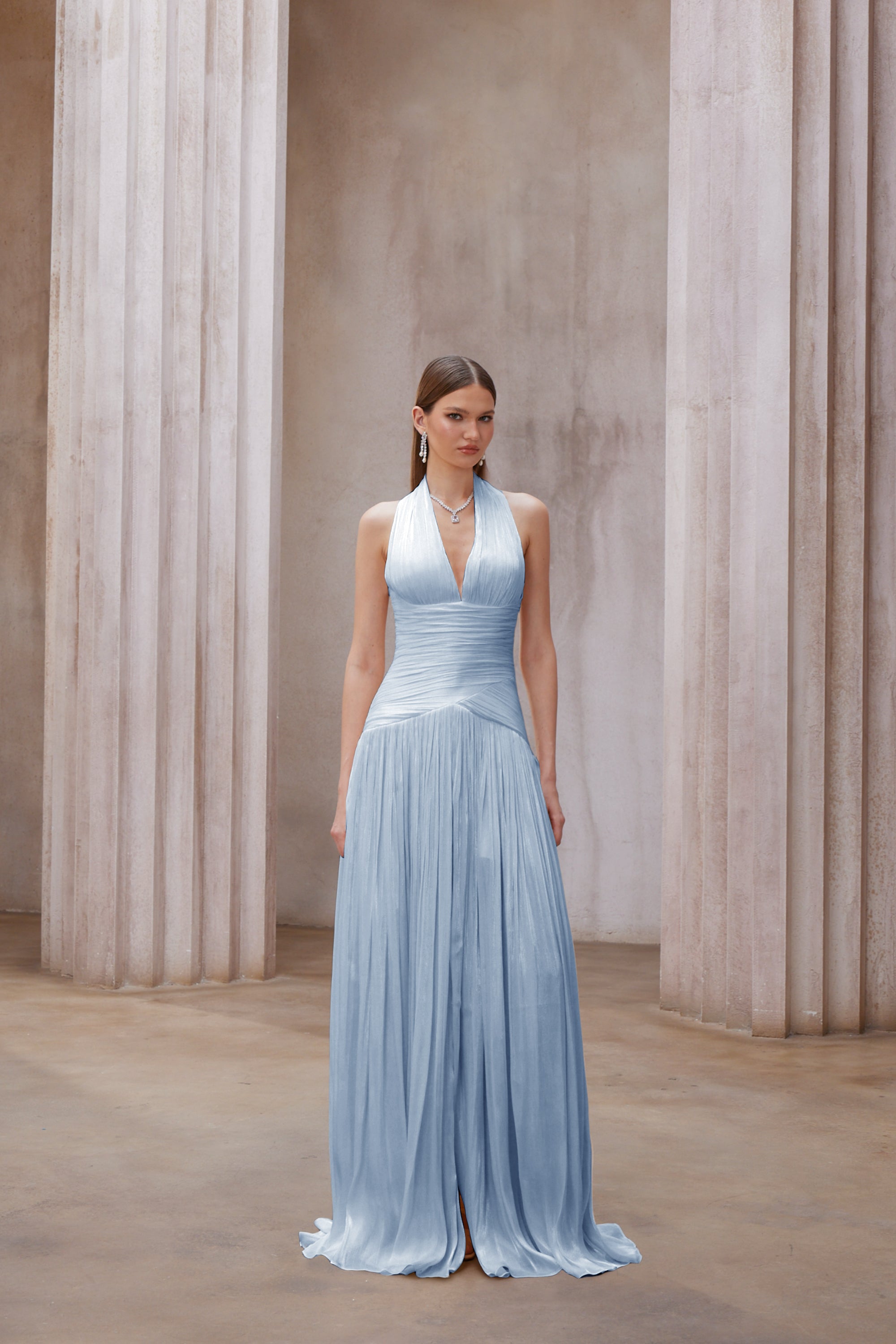 Blue Gathered Maxi Dress
