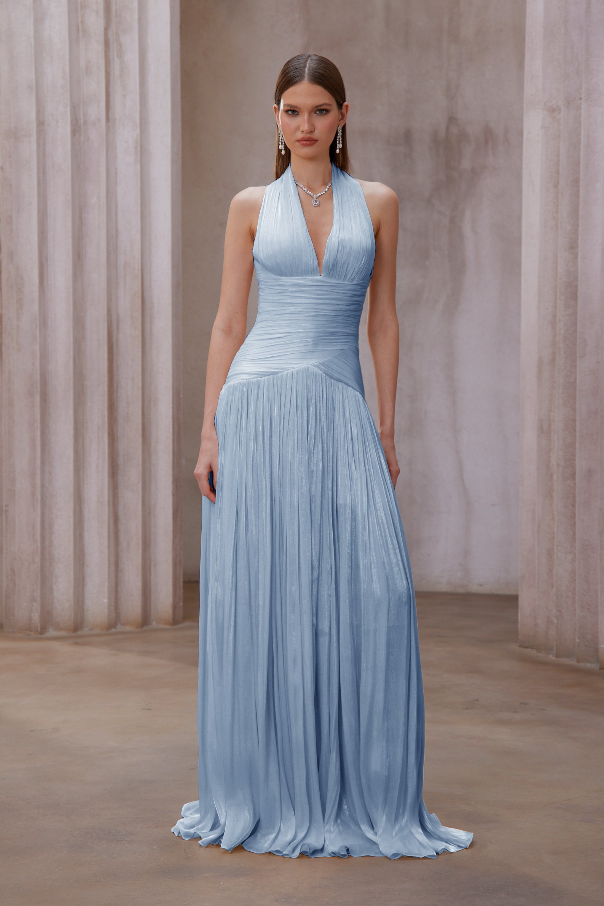 Blue Gathered Maxi Dress