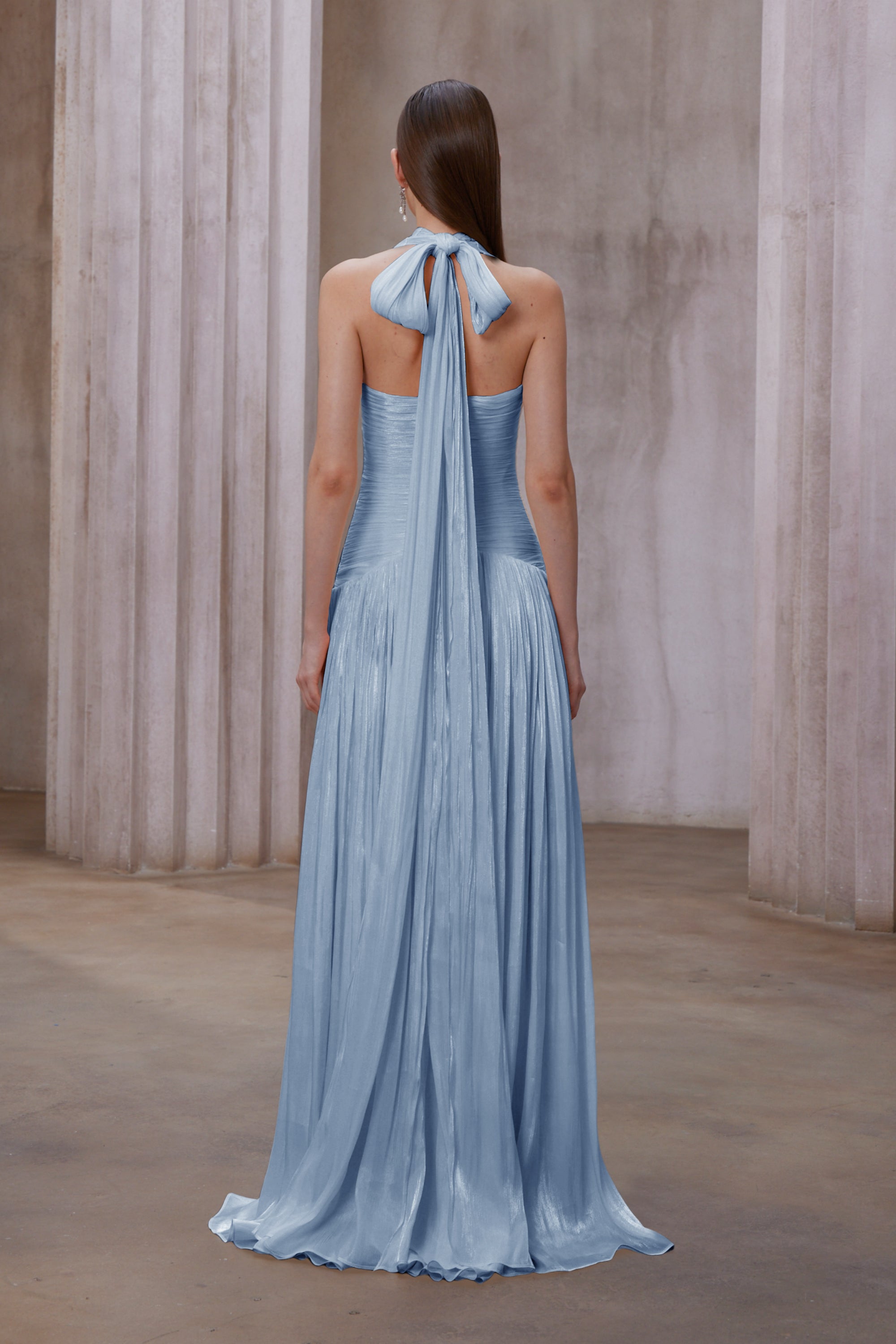 Blue Gathered Maxi Dress