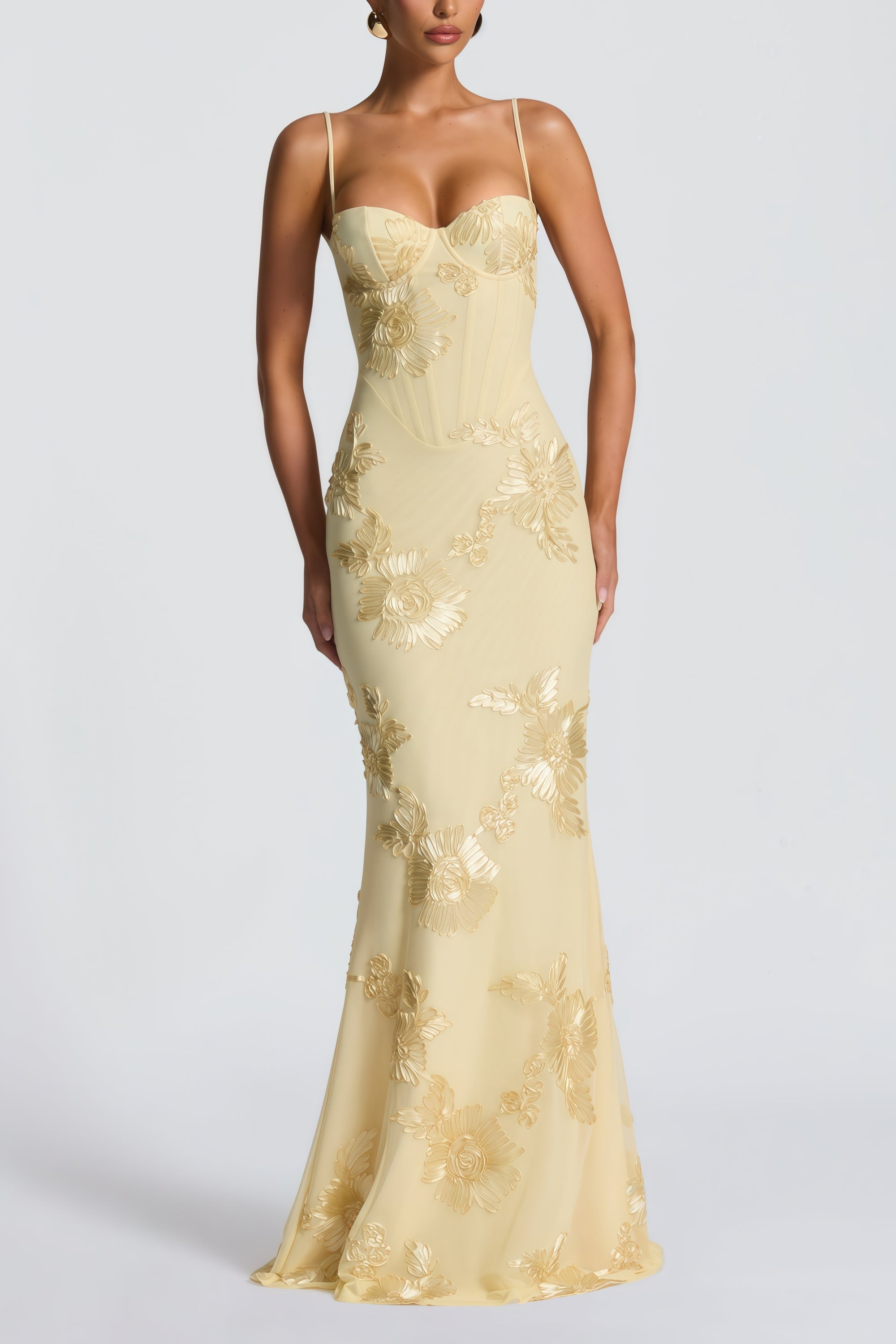 Floral Jacquard Corset Maxi Dress