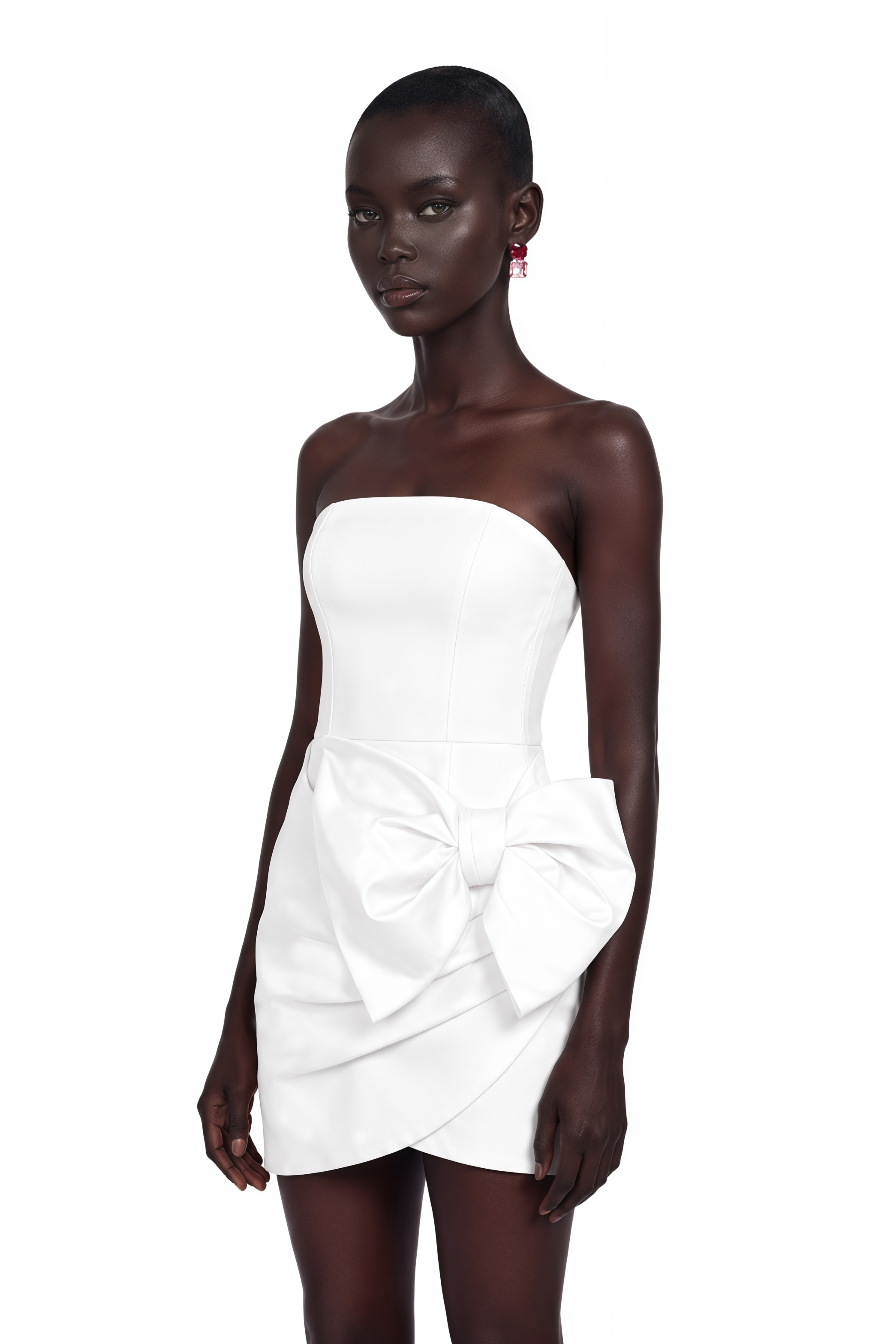 Lanetta bowknot asymmetrical dress in White (Final Sale)