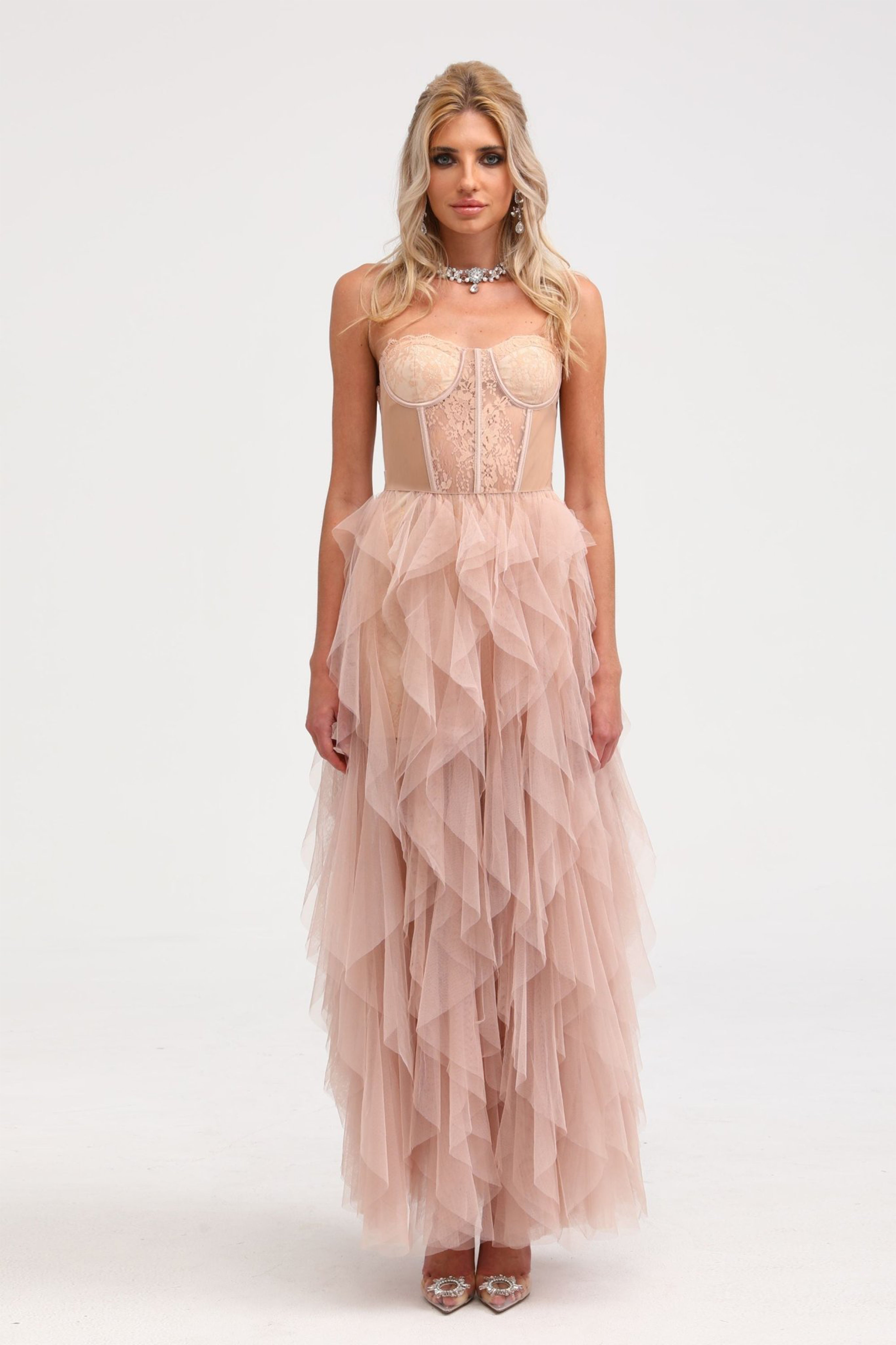 Eilís Pink Bustier Mesh Maxi Dress (Final Sale)
