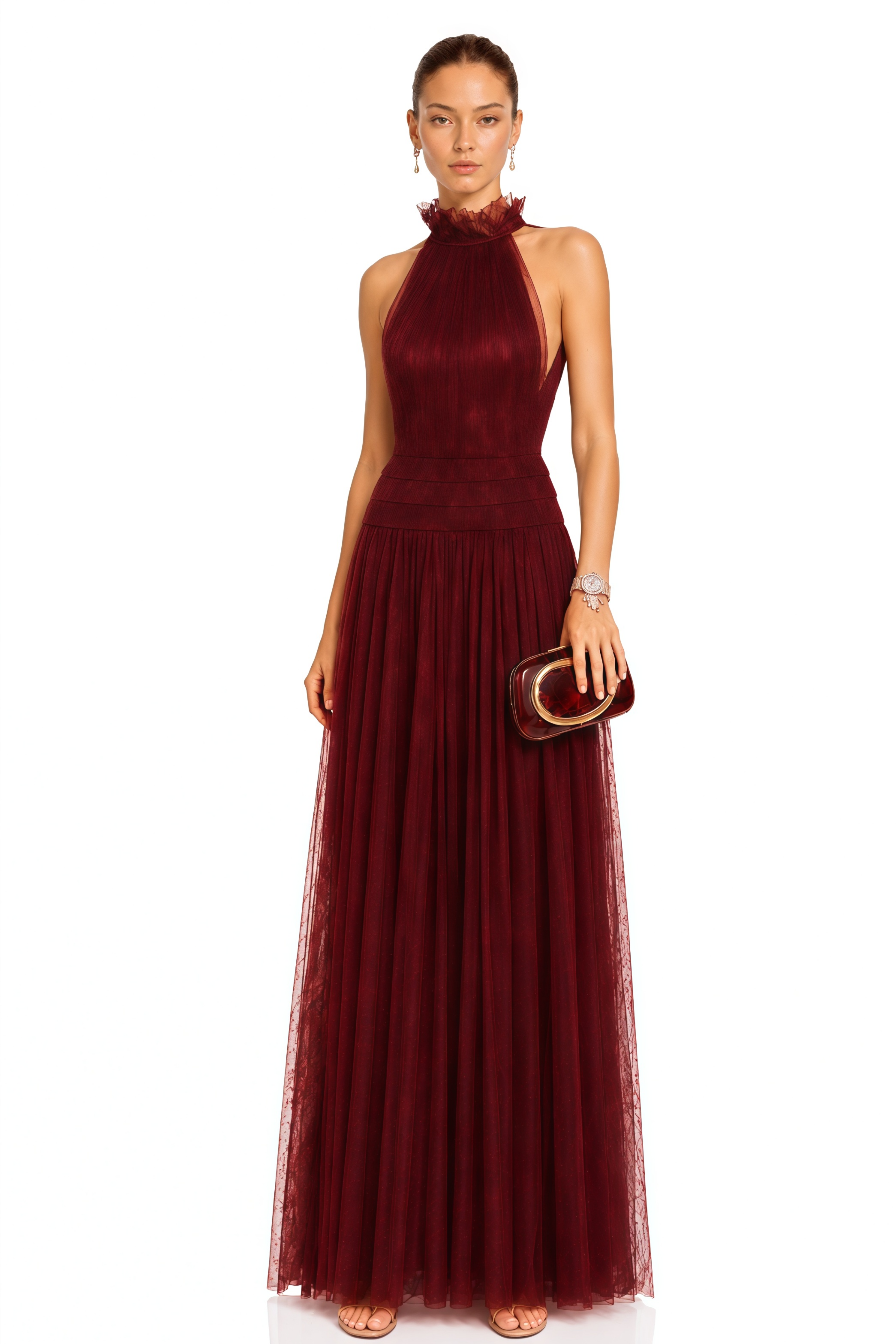 Robe longue semi-transparente à dos nu Amandine rouge