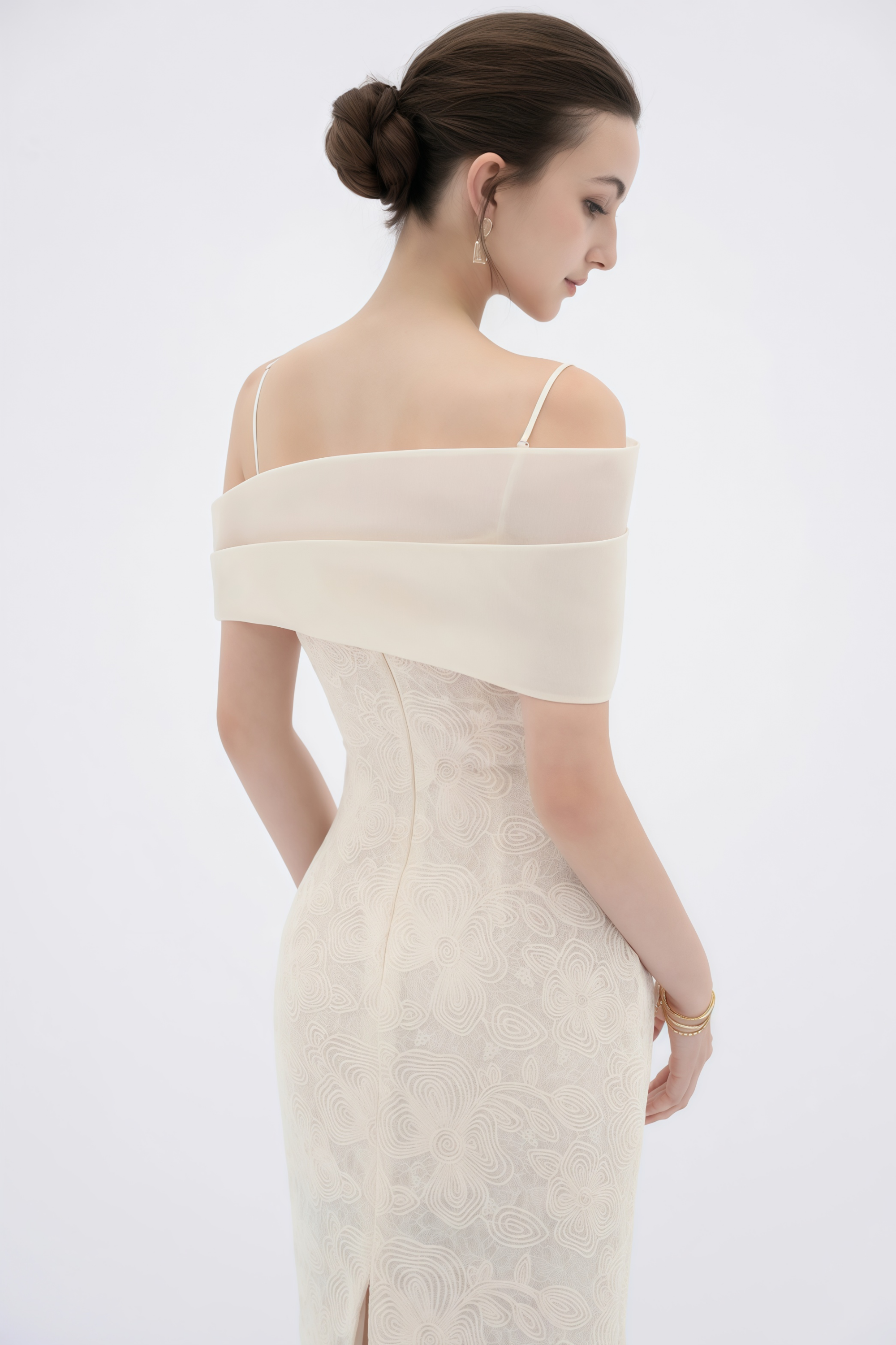 Ortensia Neutral Floral Lace Pencil Maxi Dress (Final Sale-US Only)
