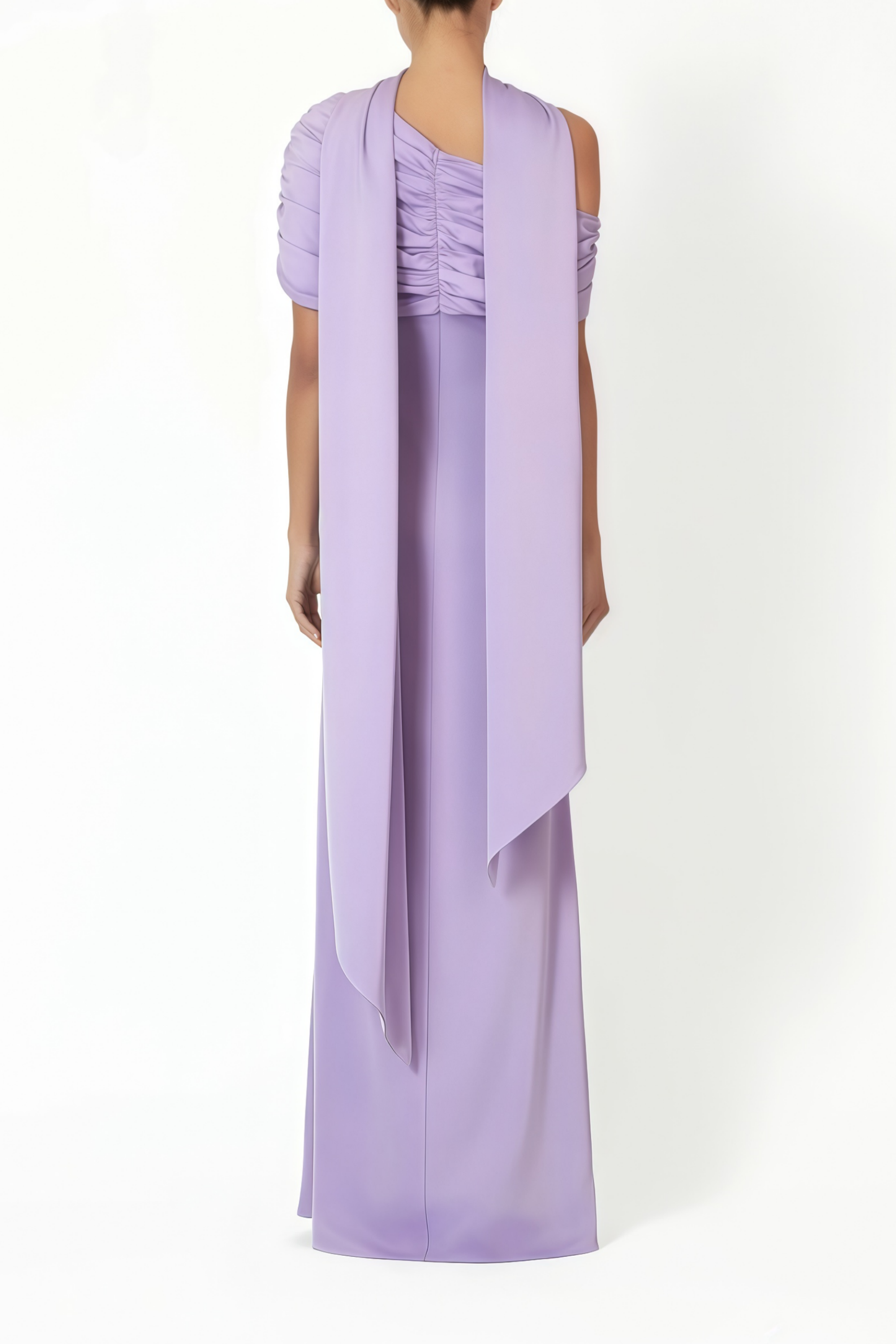 Robe longue asymétrique en satin Benedetta Lilac