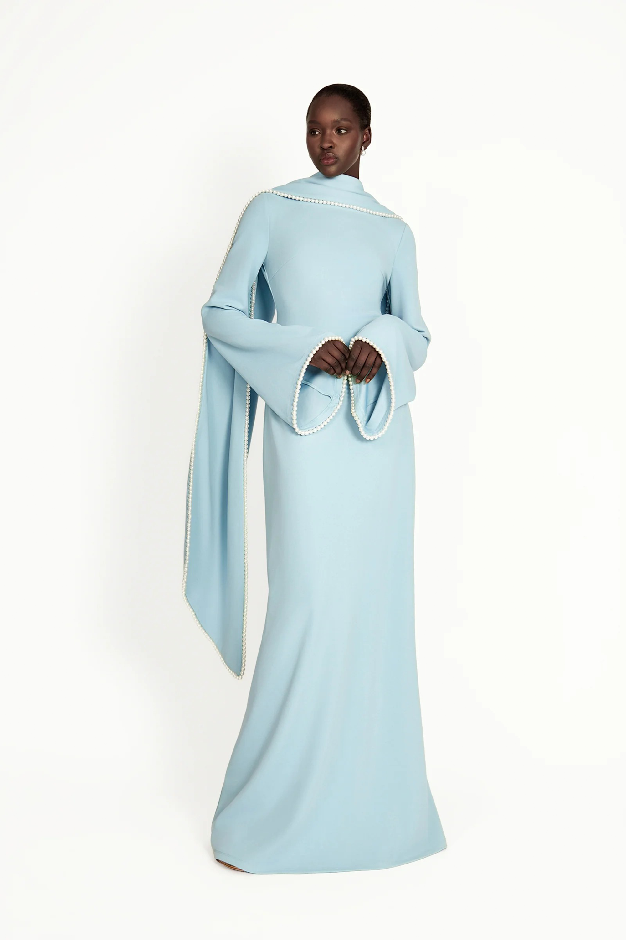 Pearl Trim Shawl Detail Maxi Dress