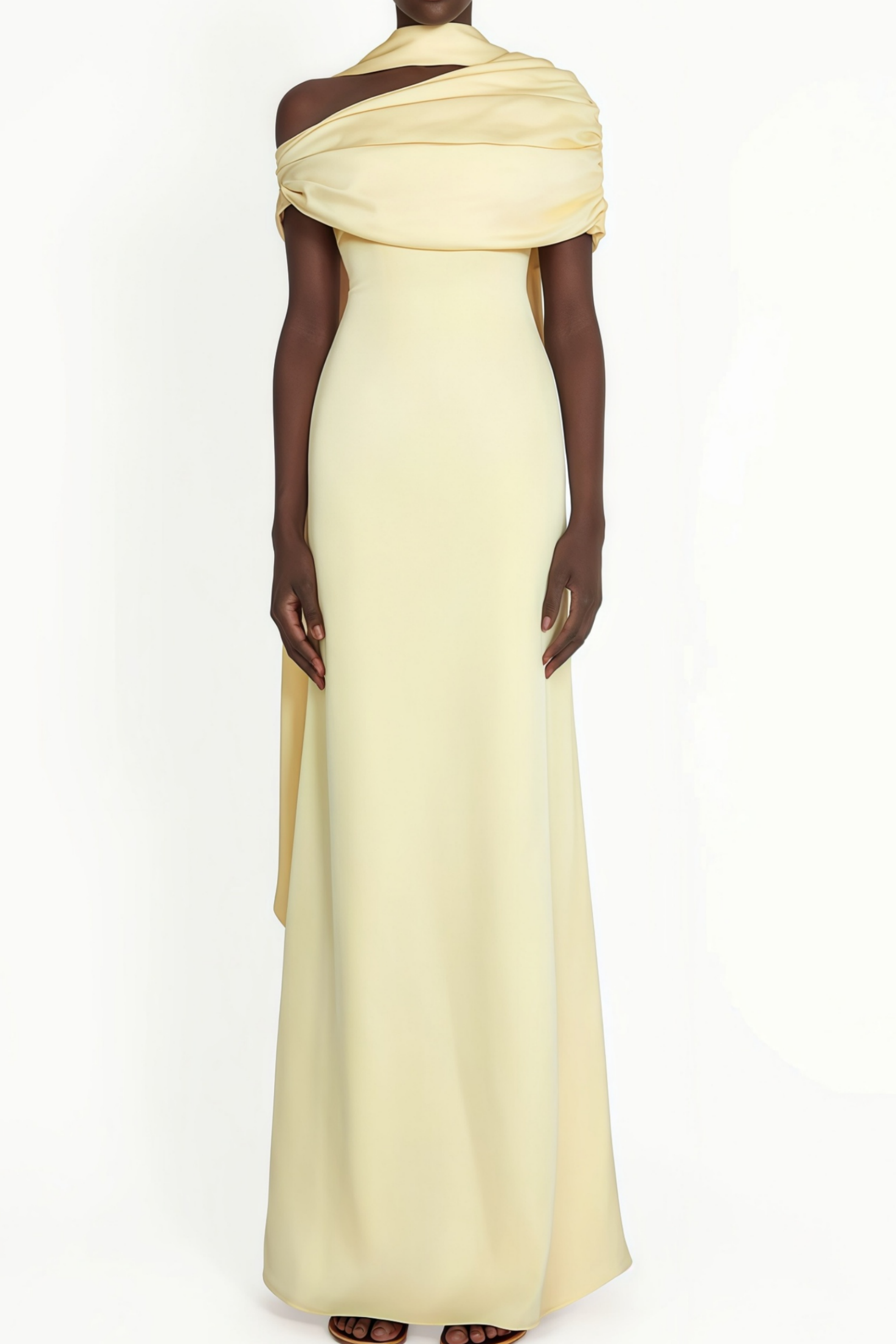 Yellow One Shoulder Satin Maxi Dress
