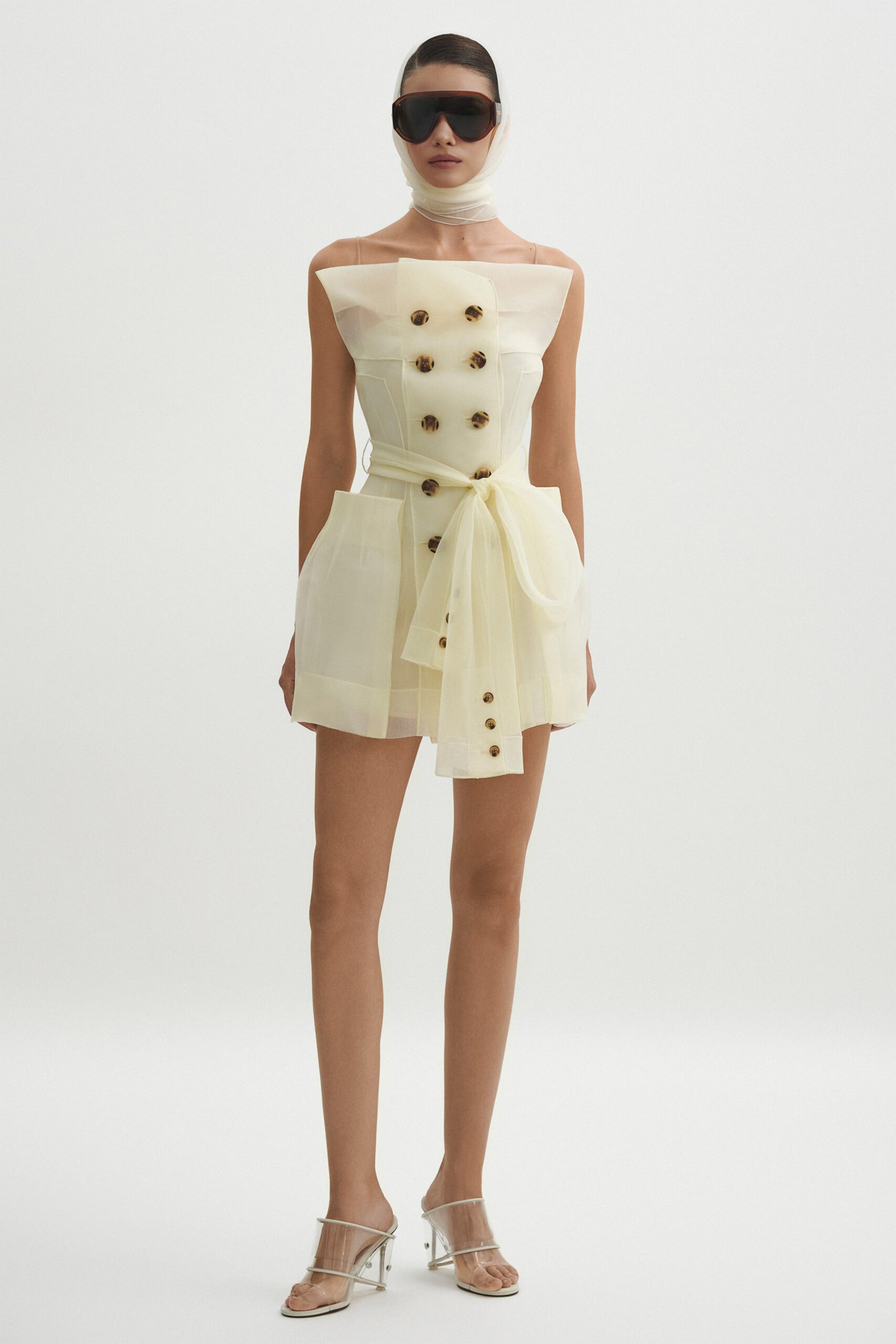 Polliana White Double Breasted Organza Mini Dress (Final Sale-US Only)