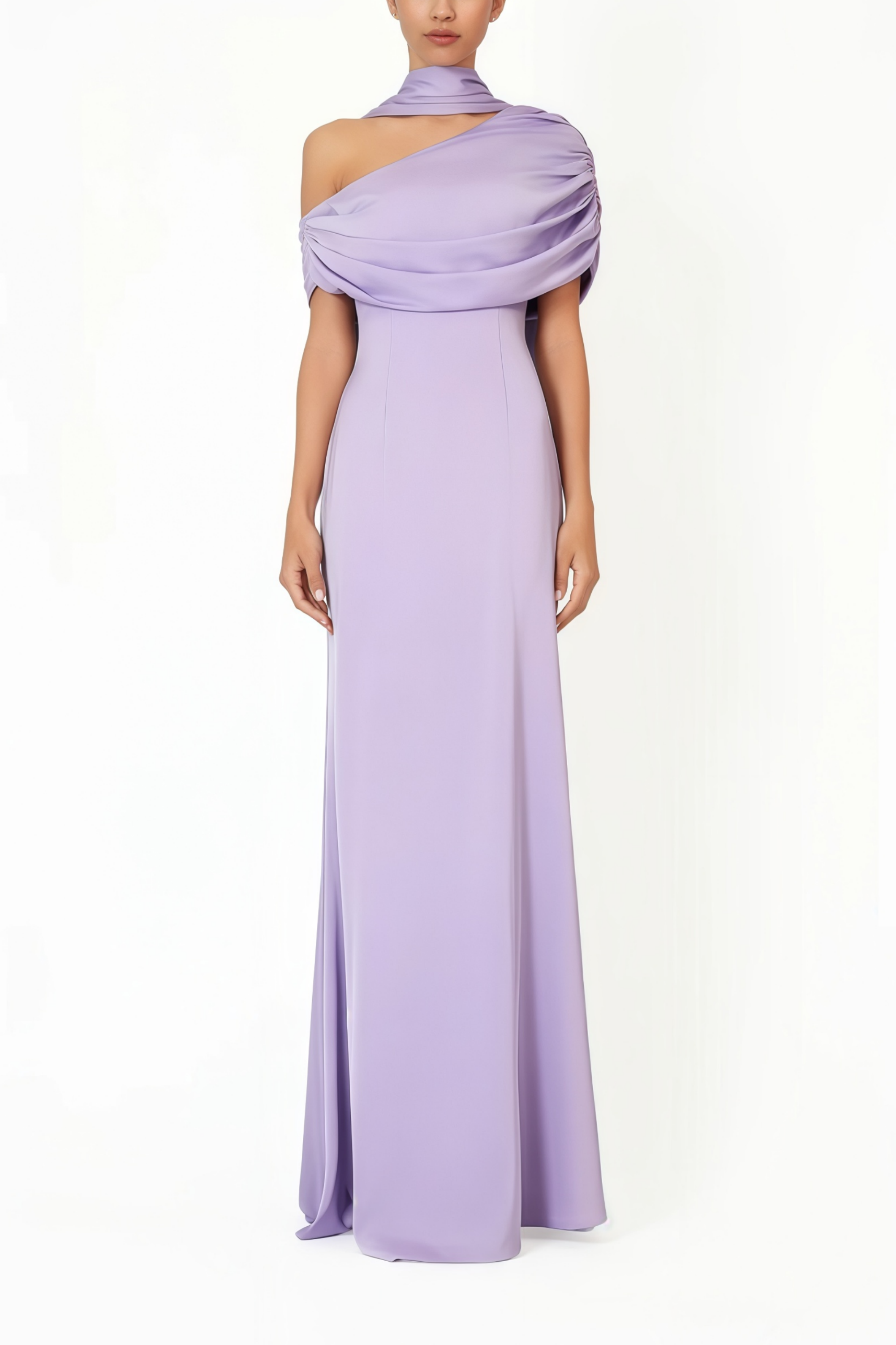 Robe longue asymétrique en satin Benedetta Lilac