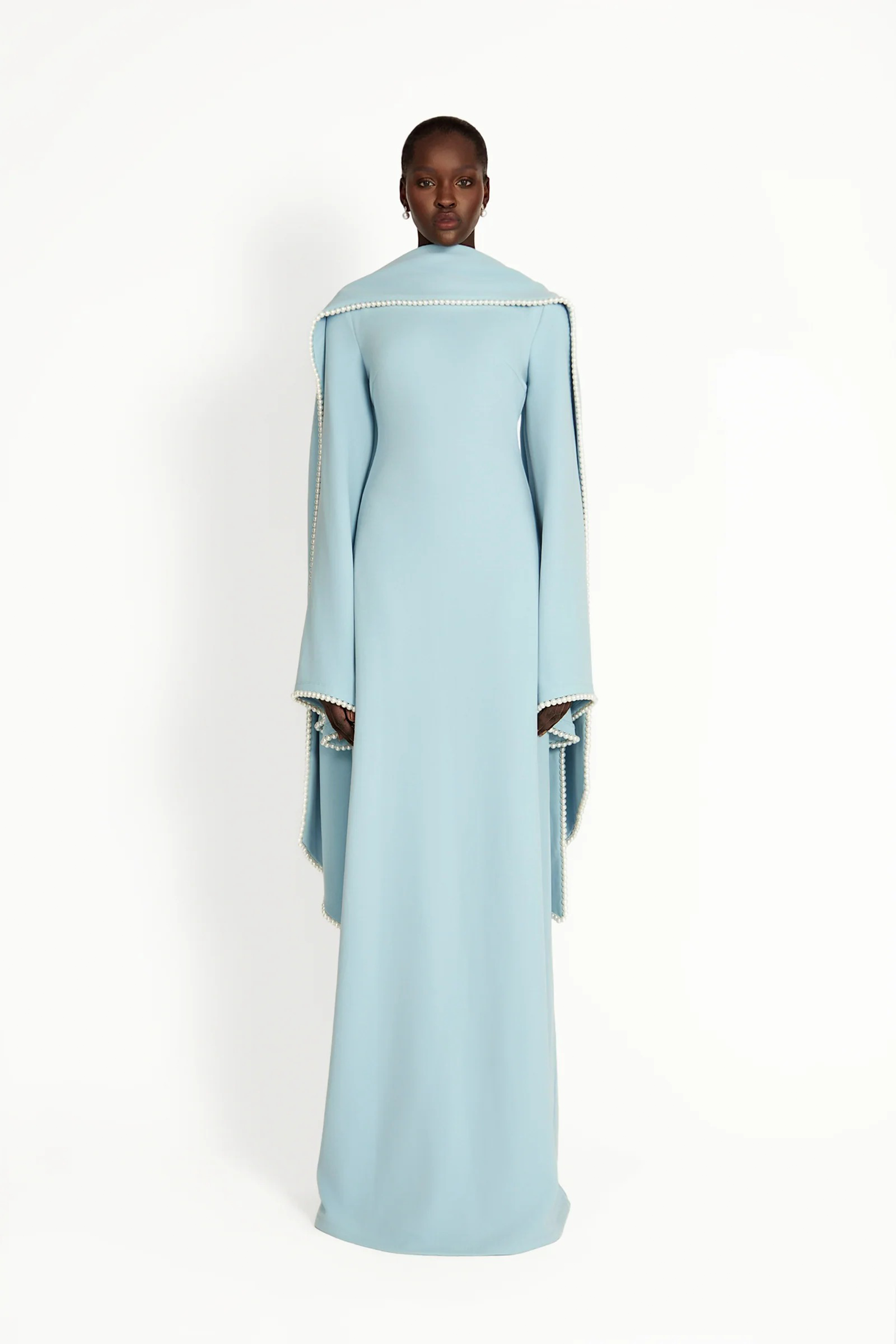 Pearl Trim Shawl Detail Maxi Dress