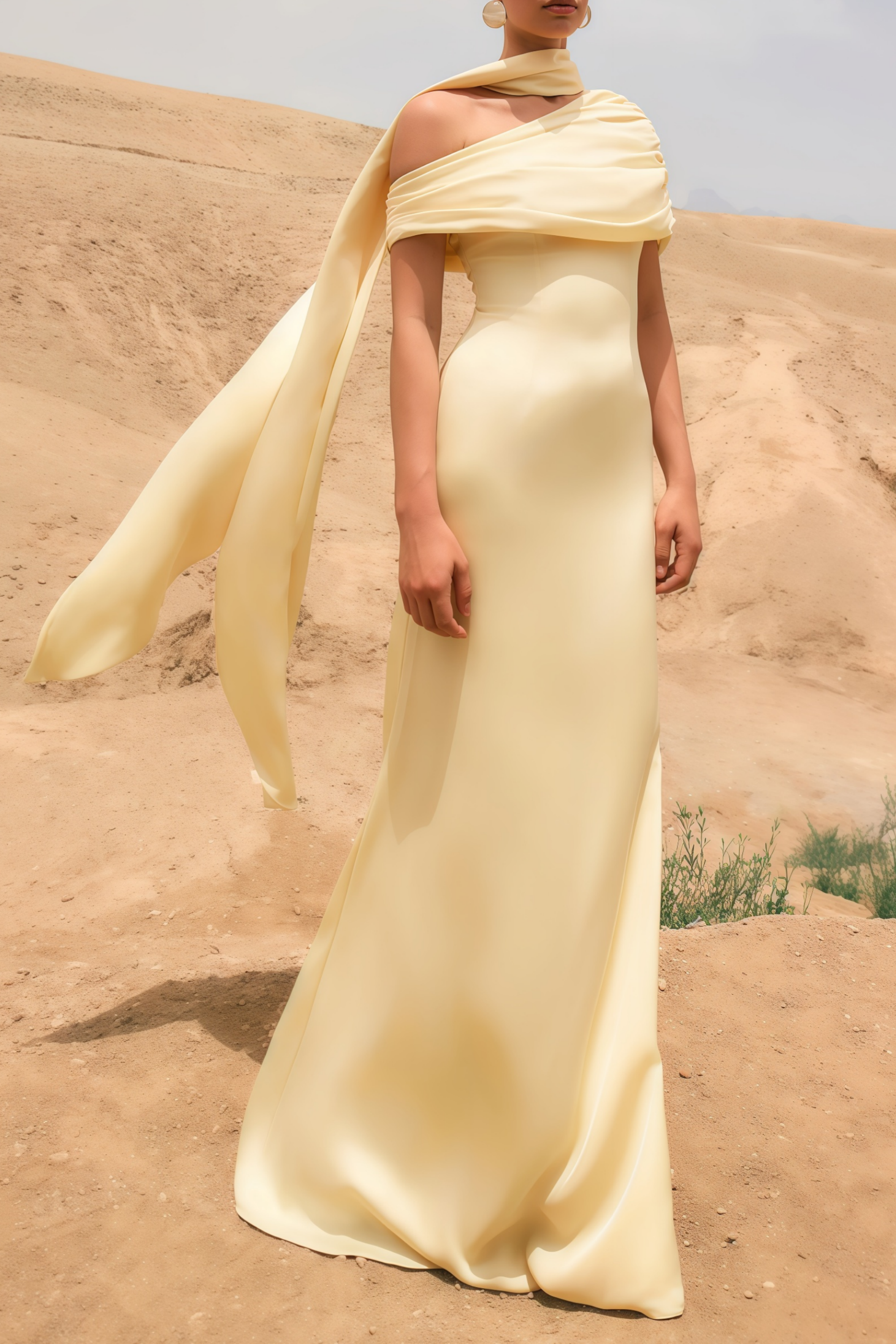 Yellow One Shoulder Satin Maxi Dress