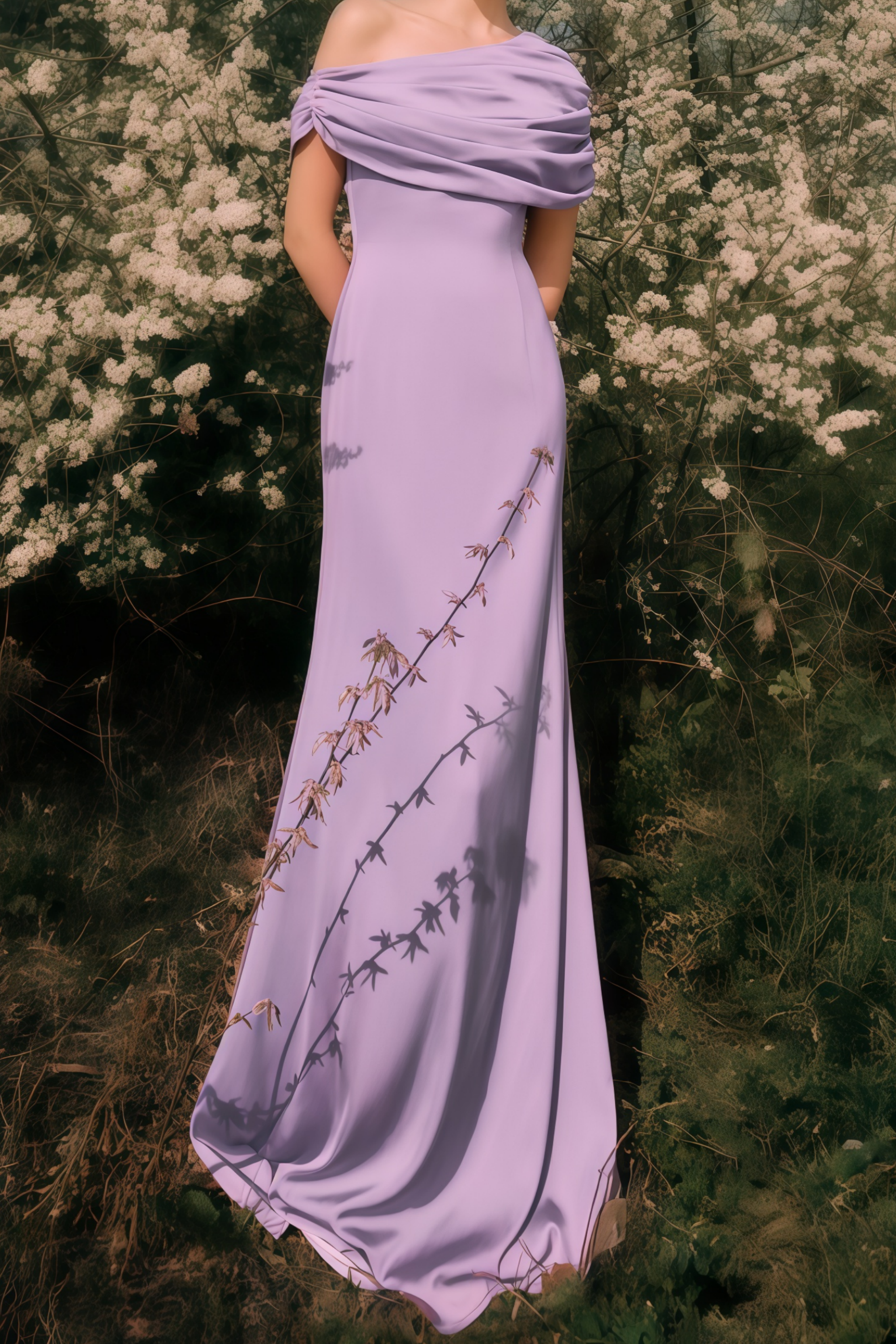 Robe longue asymétrique en satin Benedetta Lilac