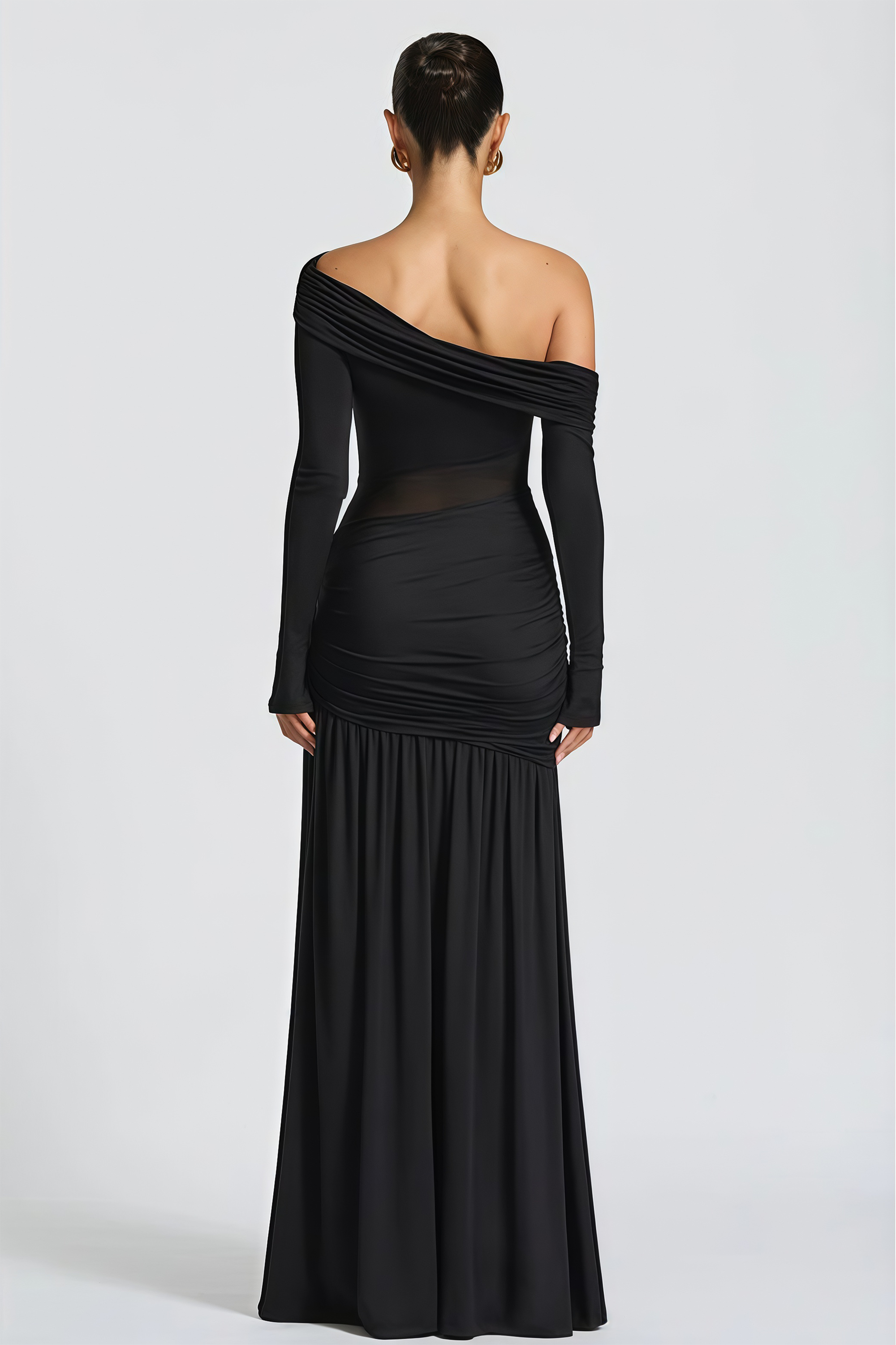 Anastasia Black One Shoulder Gathered Maxi Dress (Final Sale-US Only)
