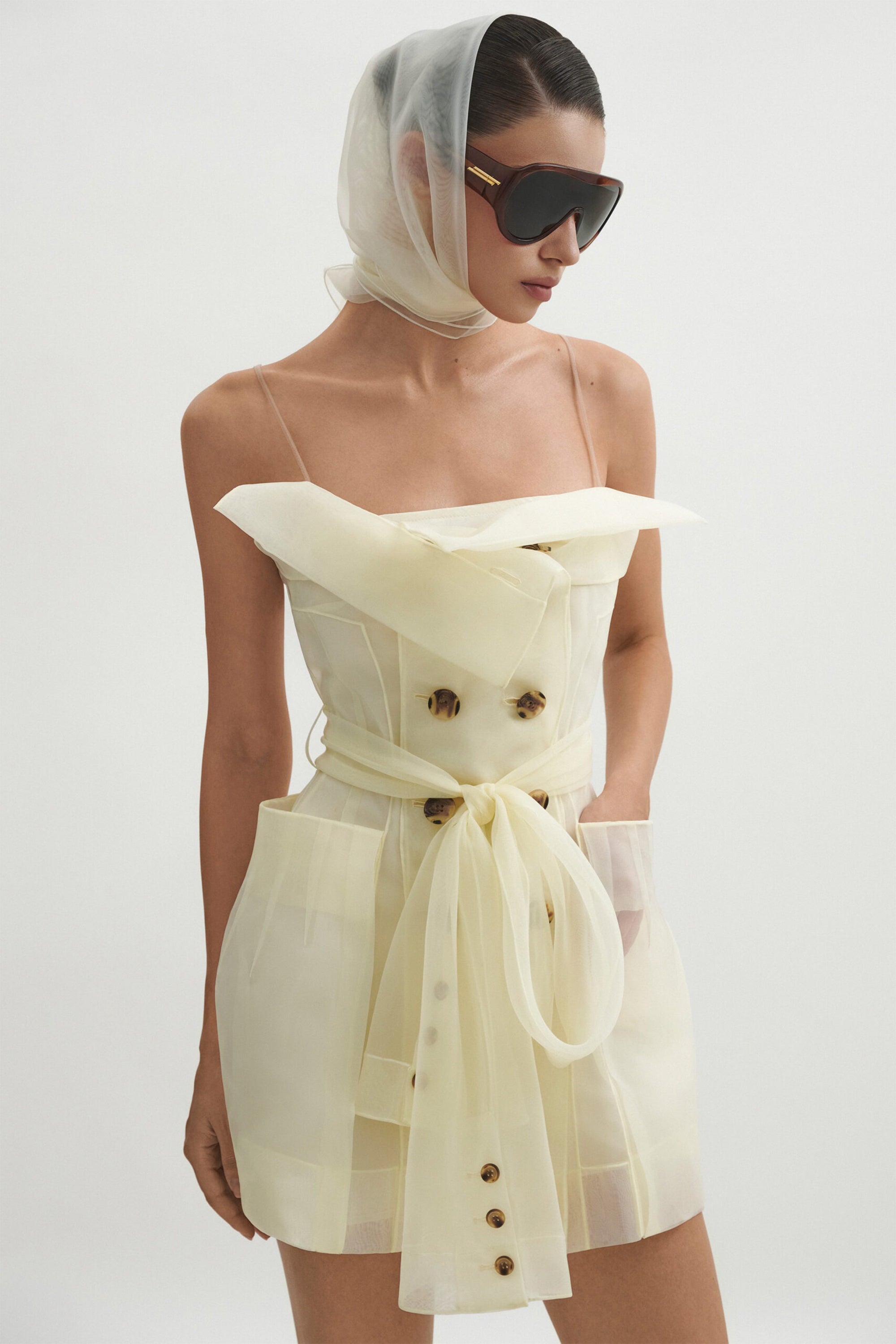 Polliana White Double Breasted Organza Mini Dress (Final Sale-US Only)