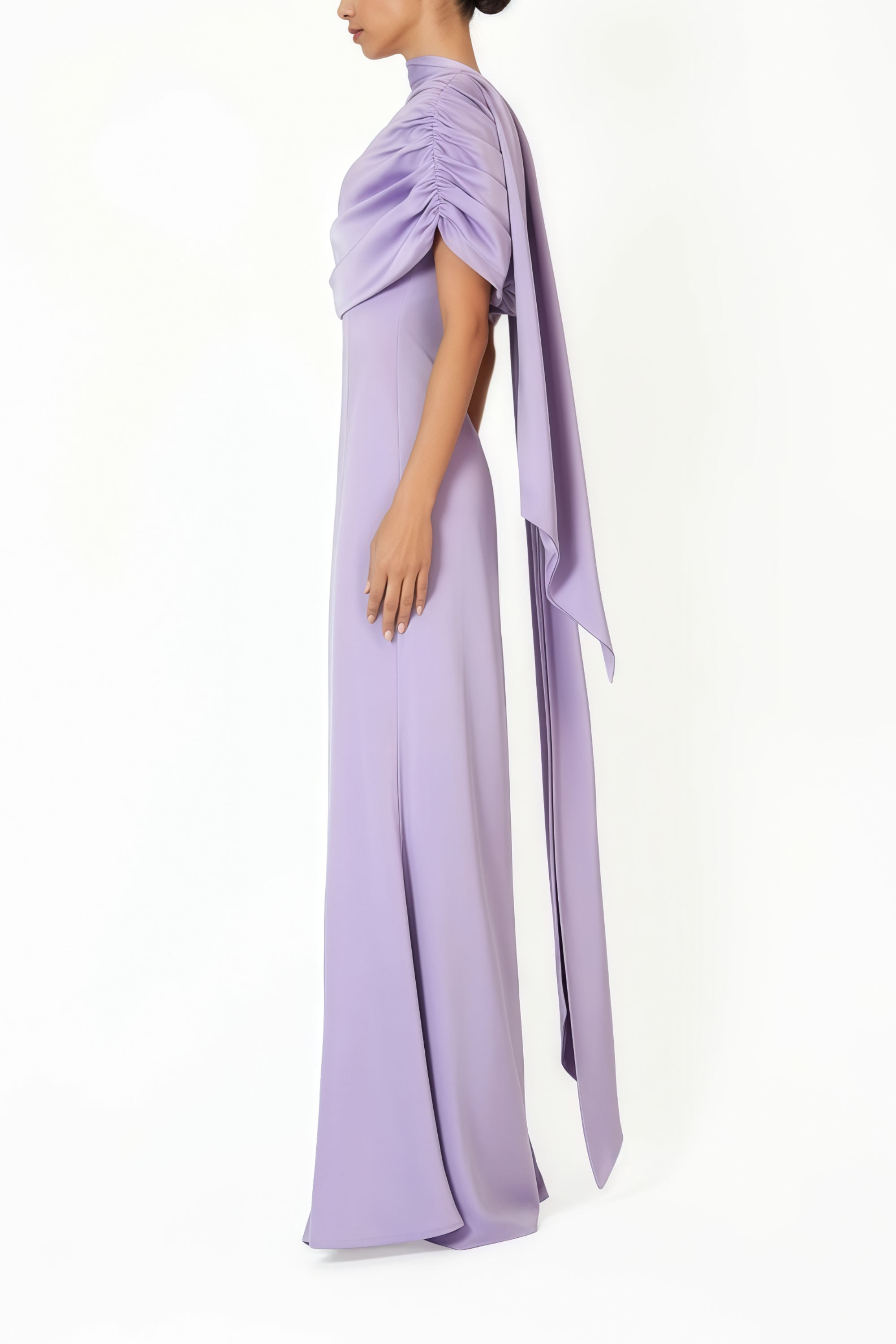 Robe longue asymétrique en satin Benedetta Lilac