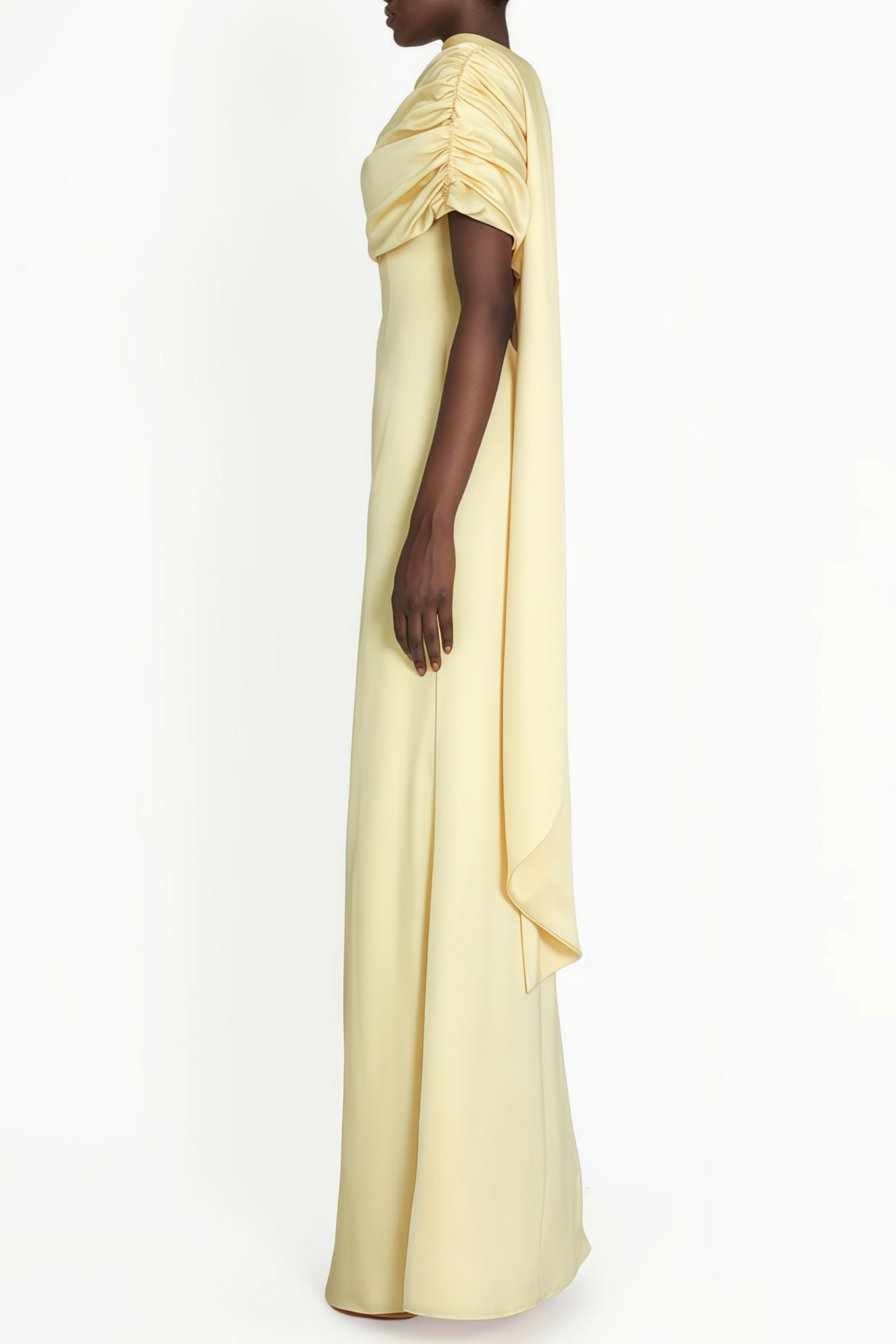Yellow One Shoulder Satin Maxi Dress