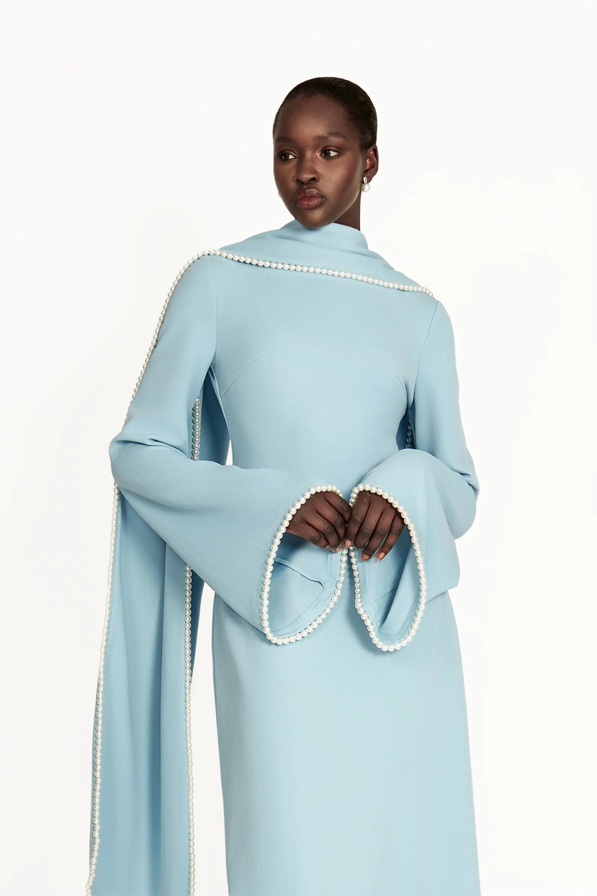 Pearl Trim Shawl Detail Maxi Dress